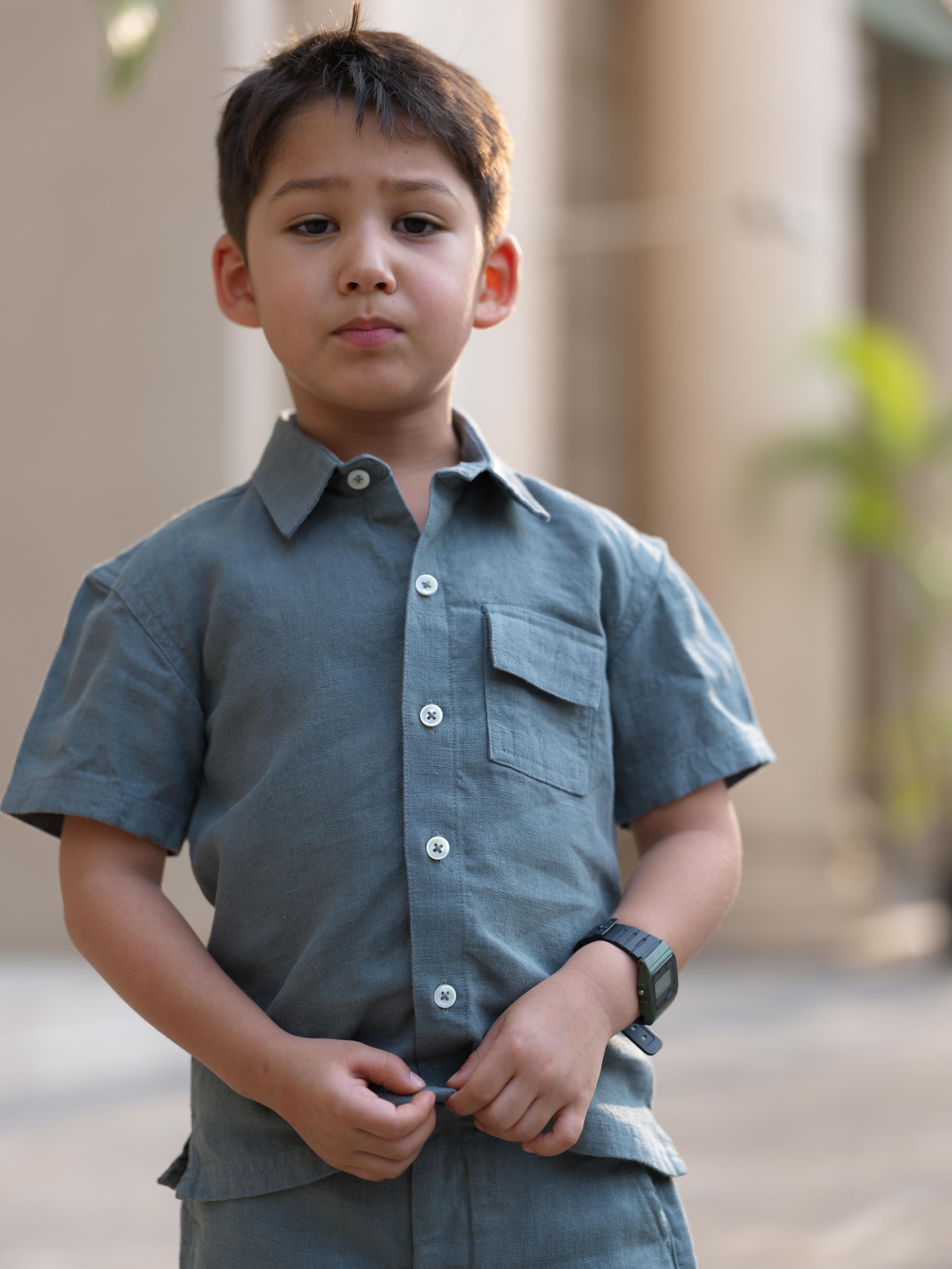 Boys Half-Sleeve Shirt & Cargo Trousers Co-Ord Graphite