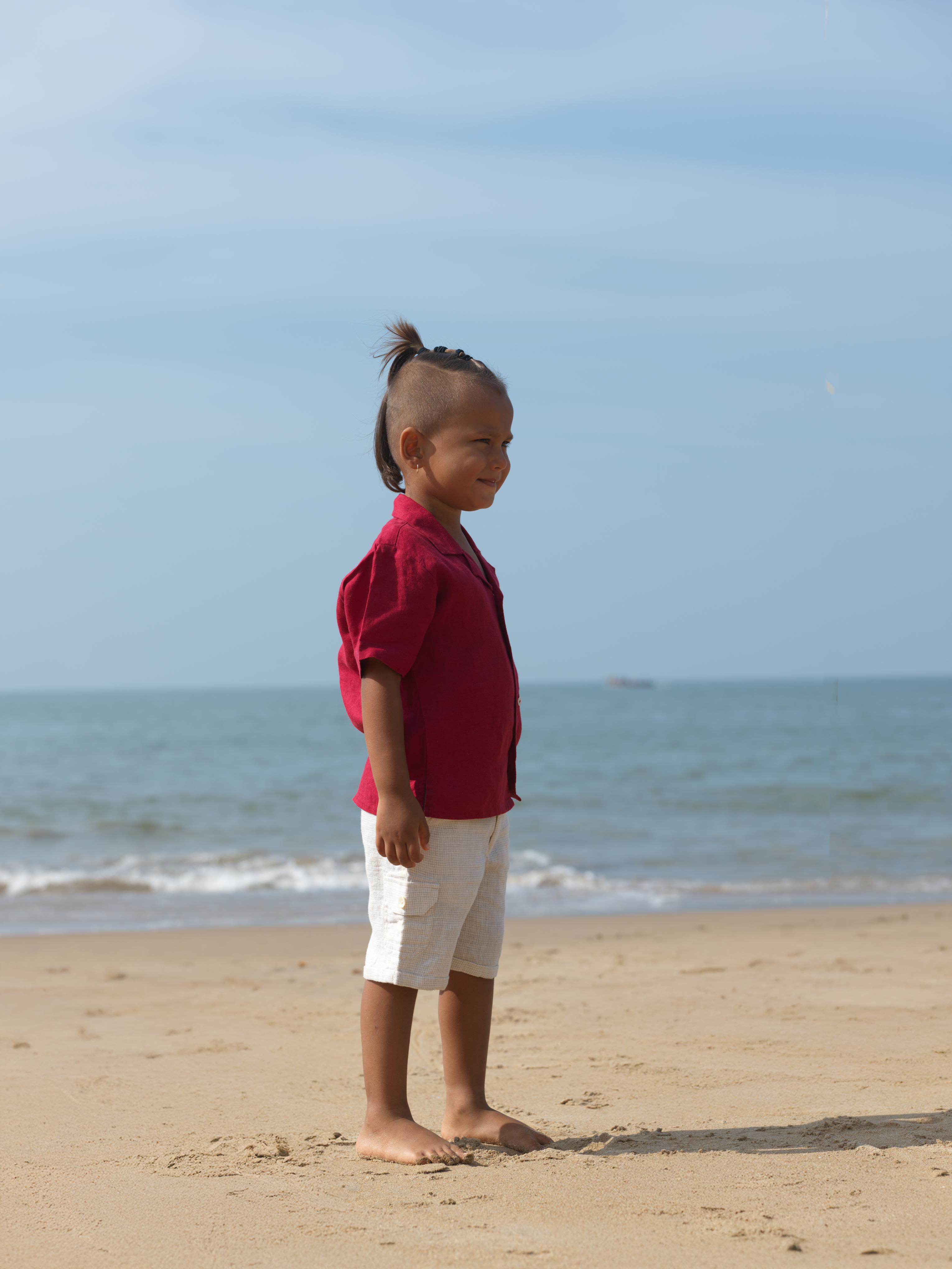 Boys Cuban Collar Shirt Apple Red