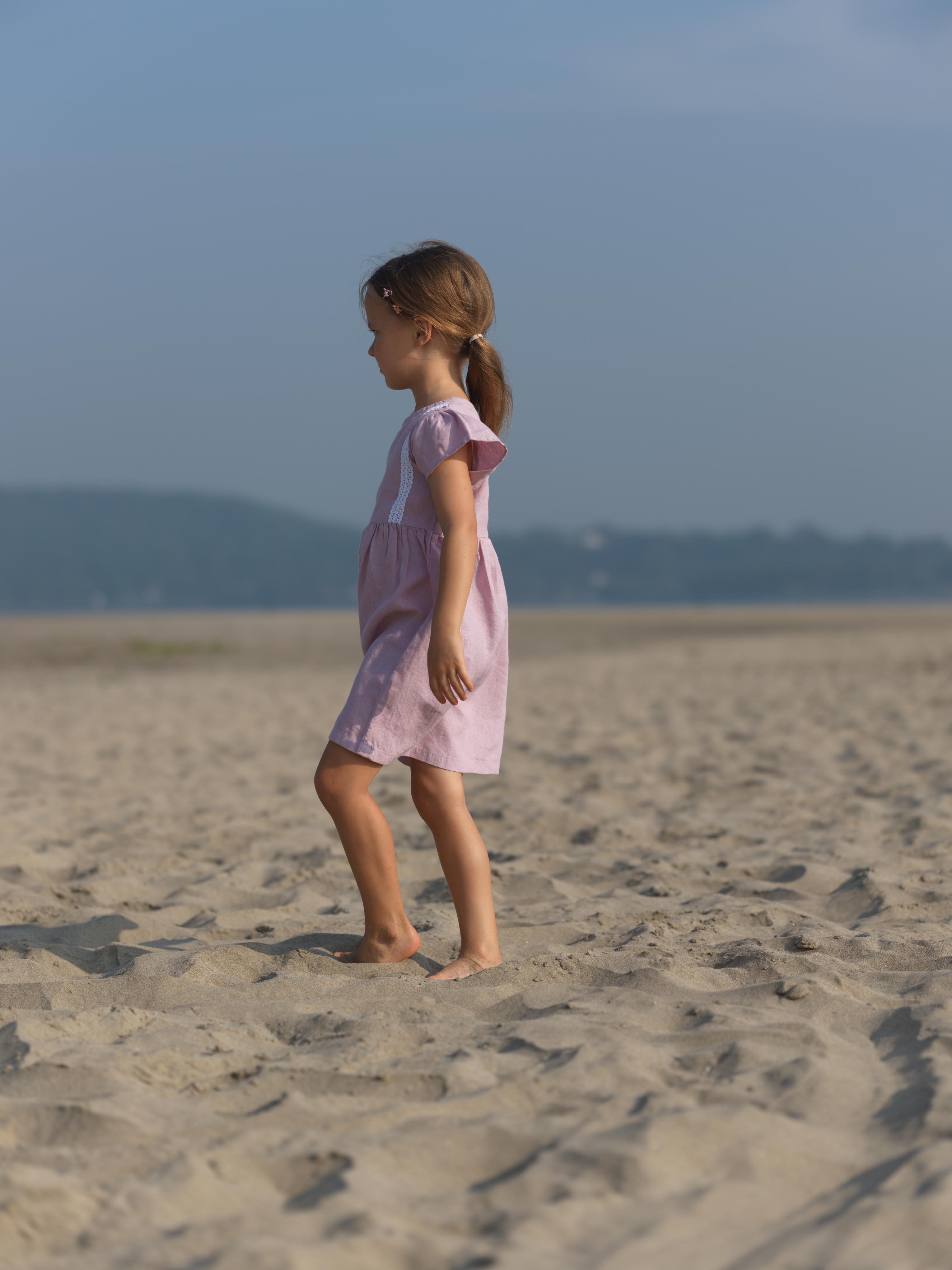 Girl Flared Sleeve Lace Detail Dress Cameo Pink