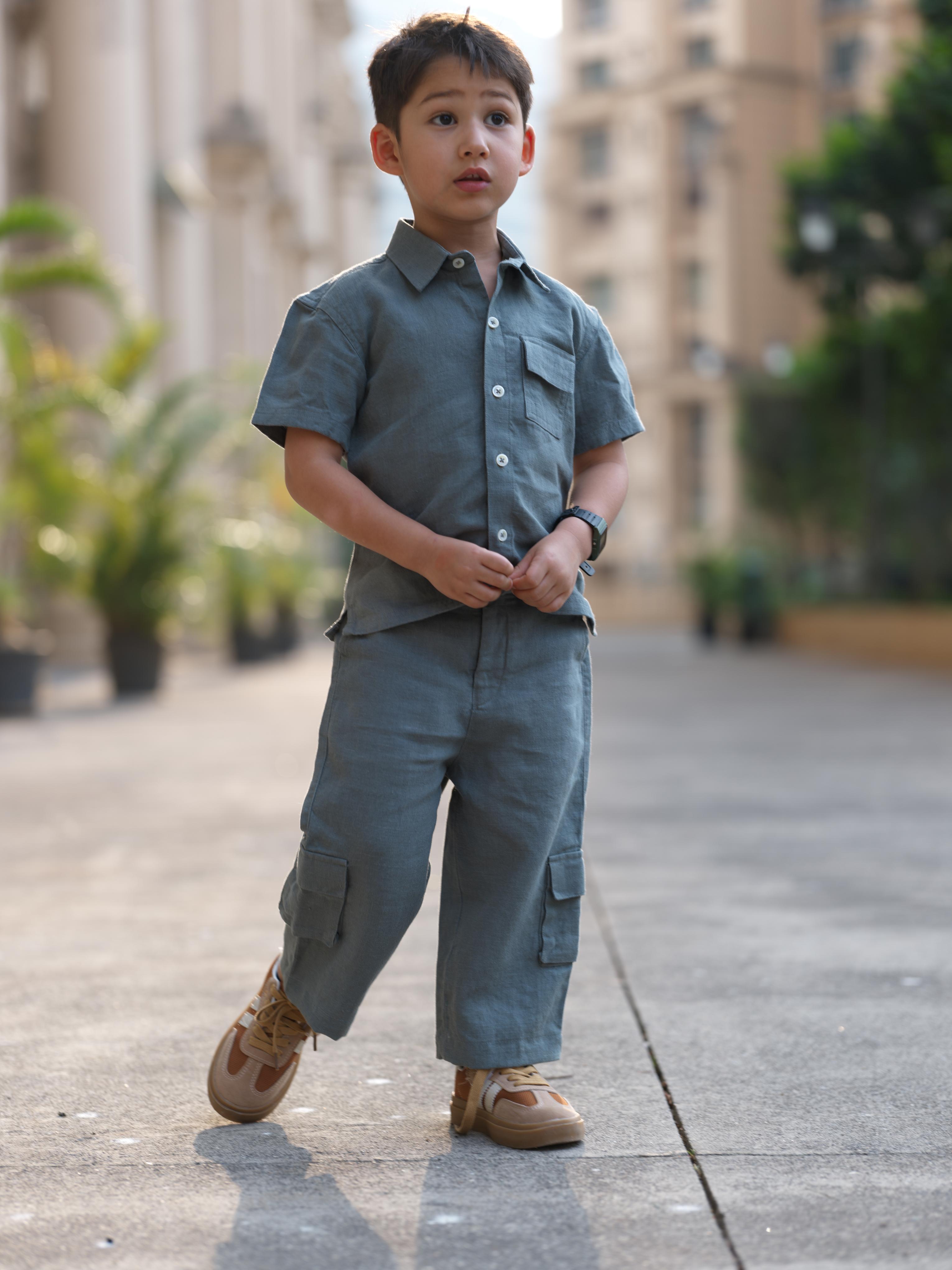 Boys Half-Sleeve Shirt & Cargo Trousers Co-Ord Graphite