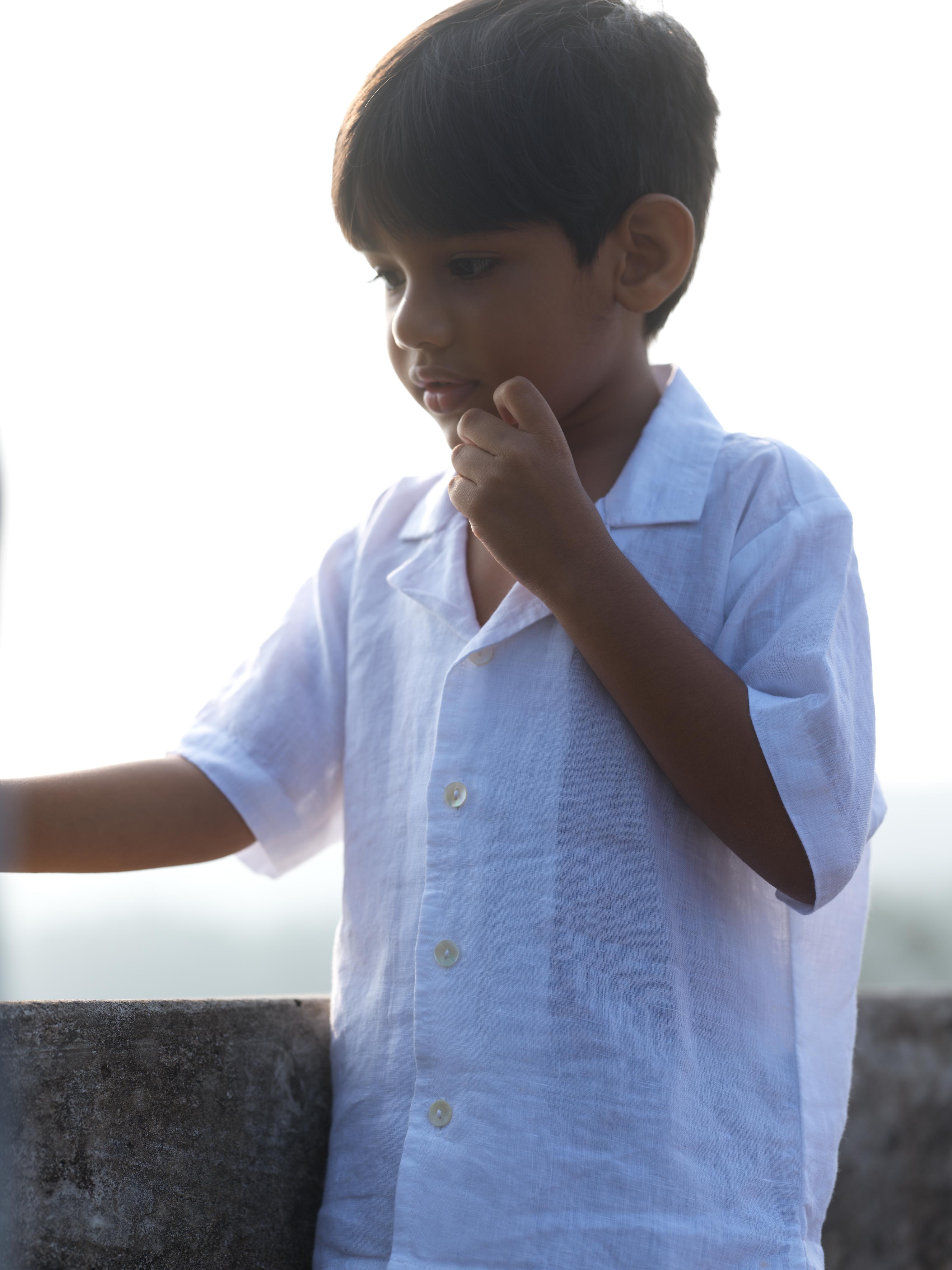 Boys Cuban Collar Shirt White