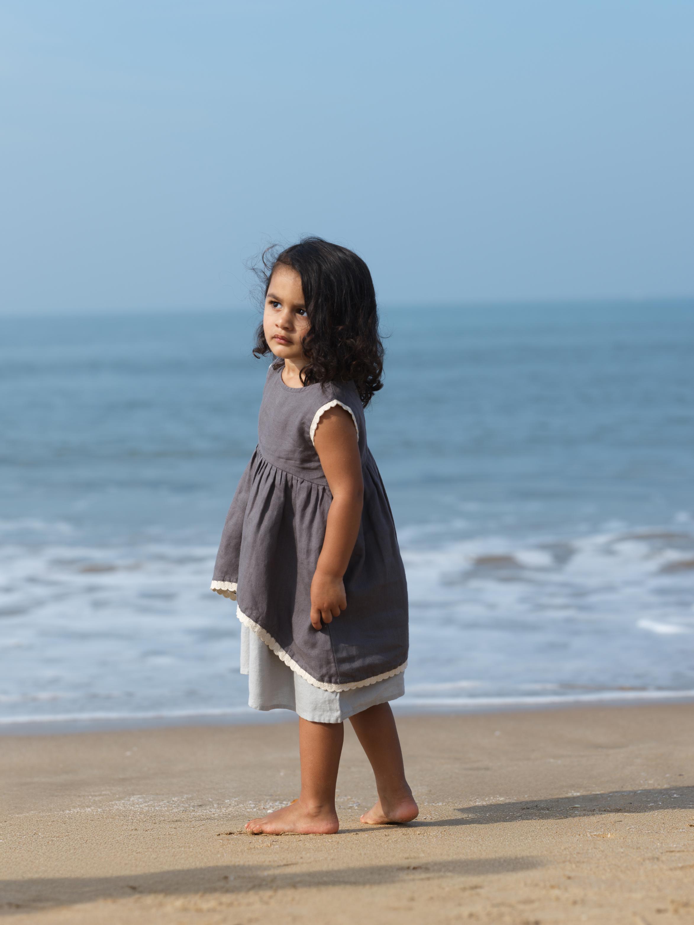 Girls Two Layer Sleeveless Dress Stone Grey / Cloud Grey