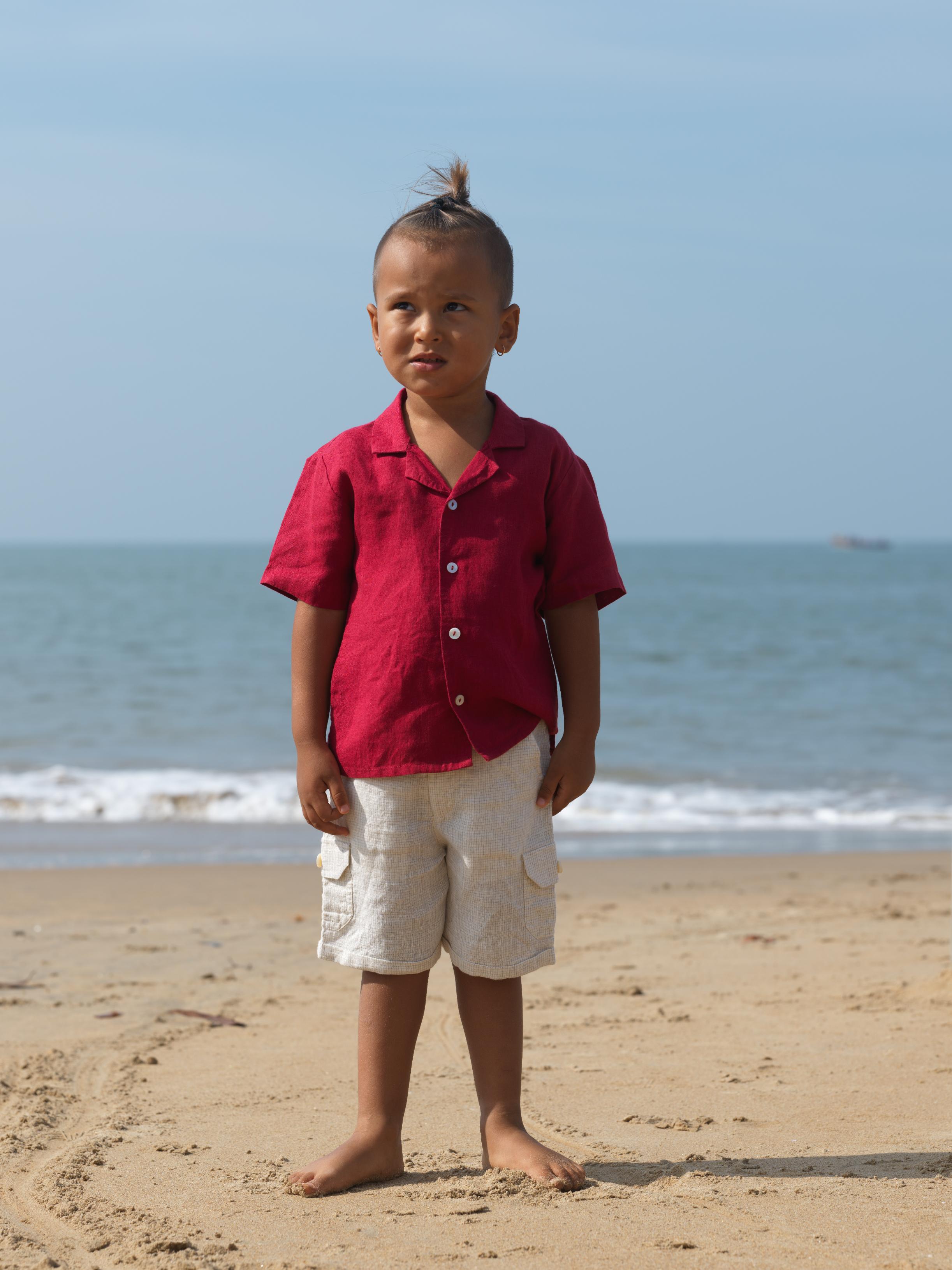 Boys Cuban Collar Shirt Apple Red