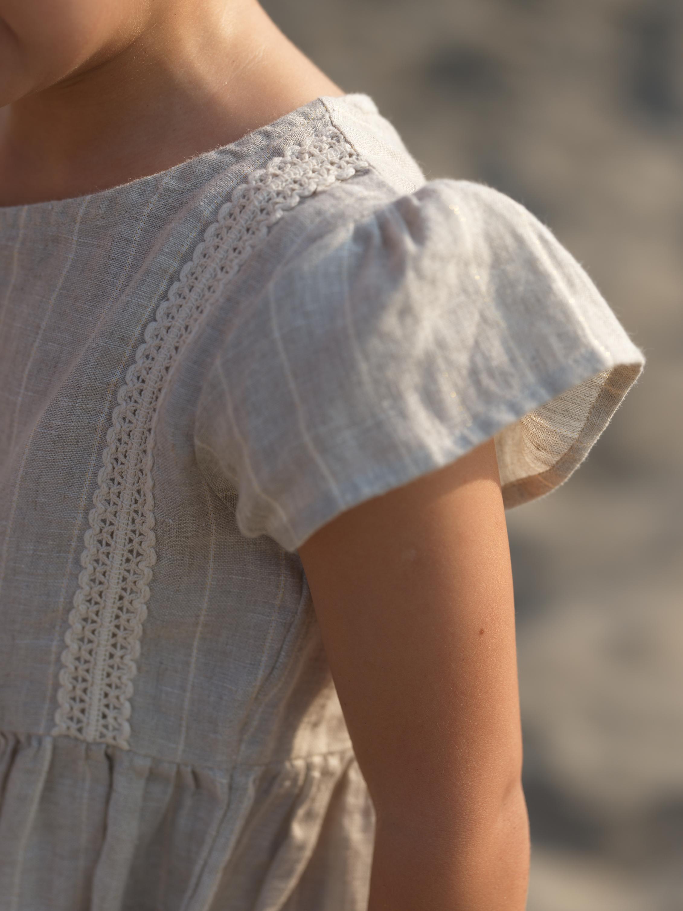 Girl Flared Sleeve Lace Detail Dress Lurex