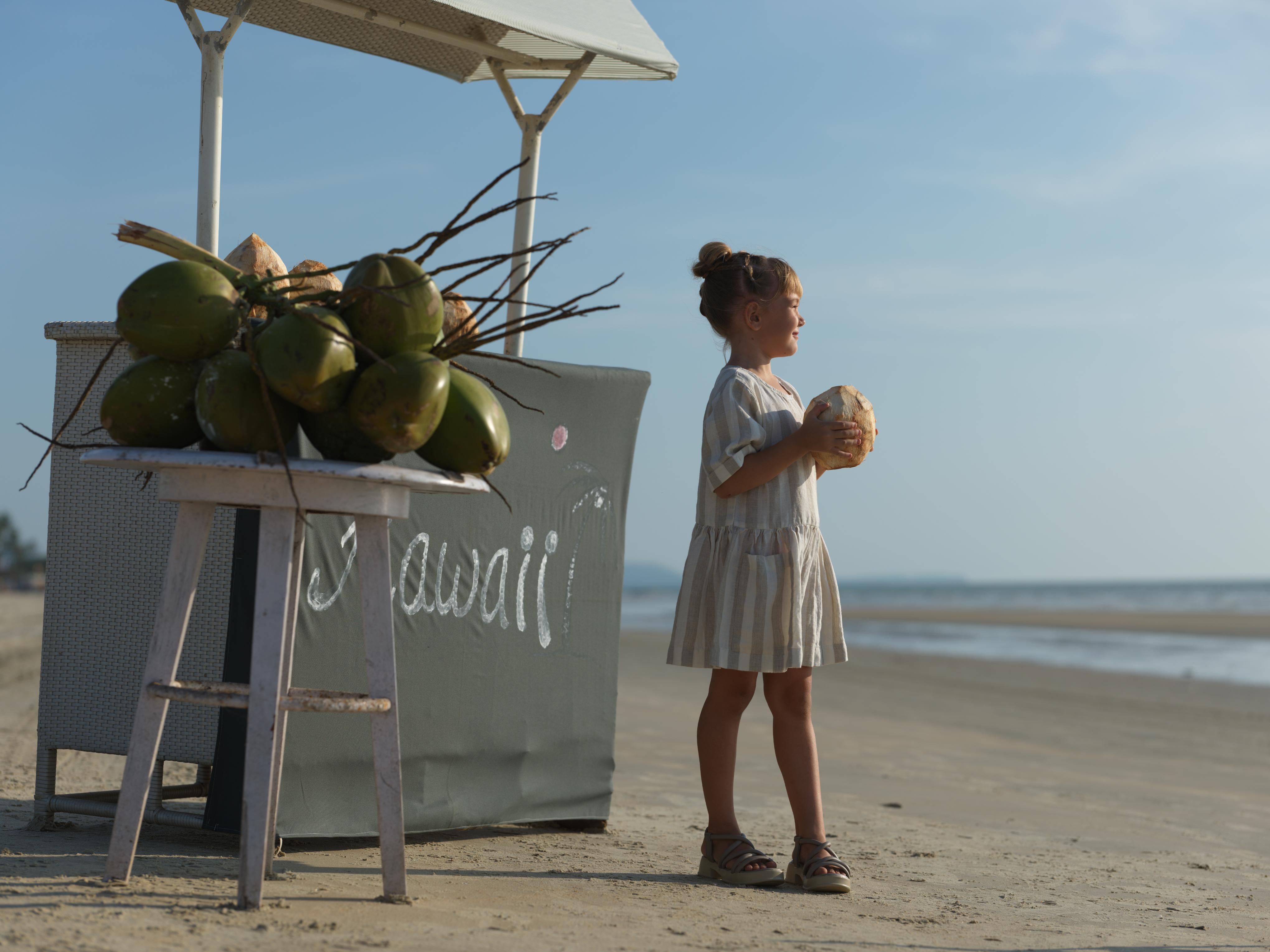 Girl Patch Pocket Drop Shoulder Dress Beige Cabana Stripe