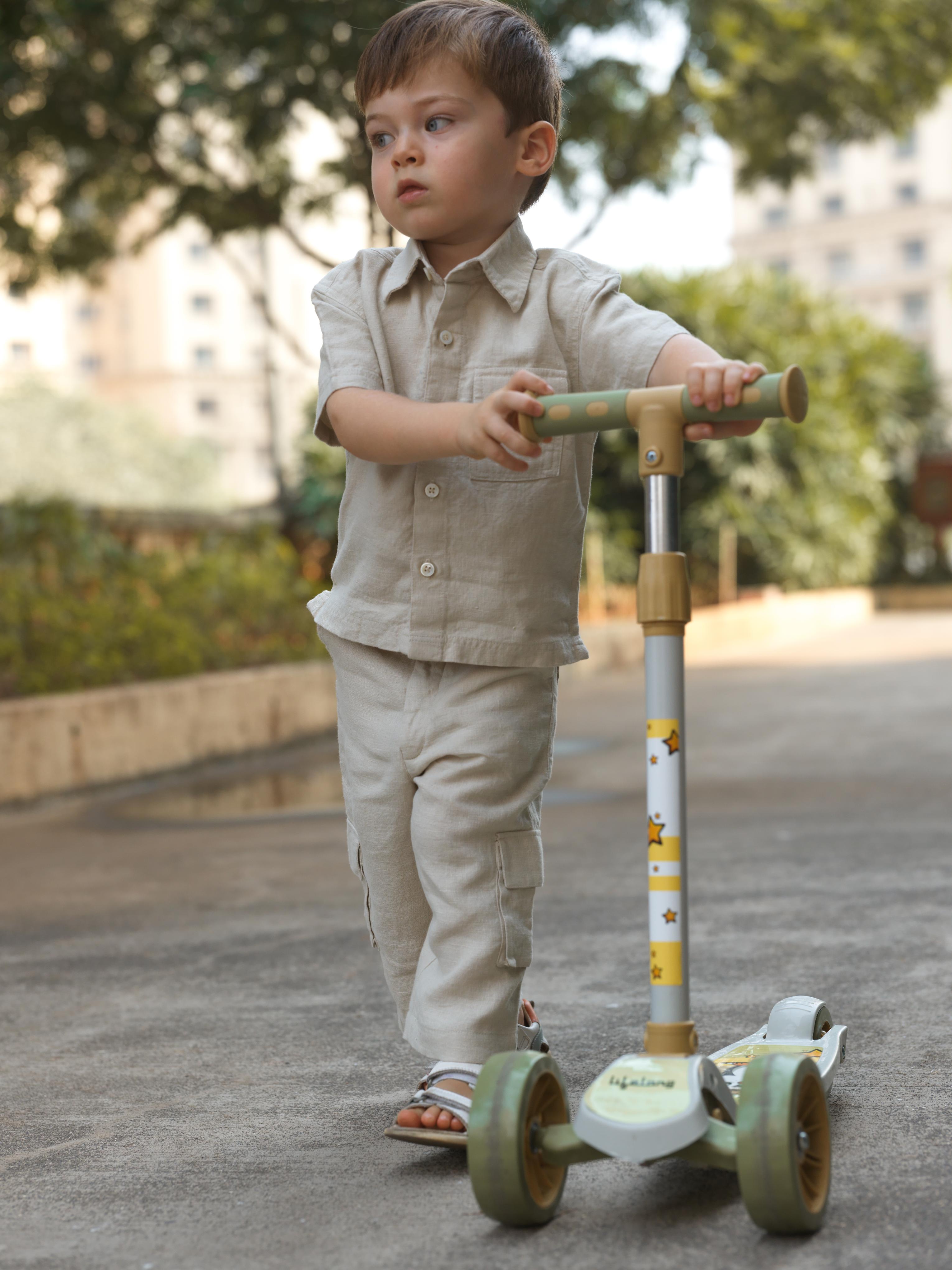 Boys Half-Sleeve Shirt & Cargo Trousers Co-Ord Oatmeal