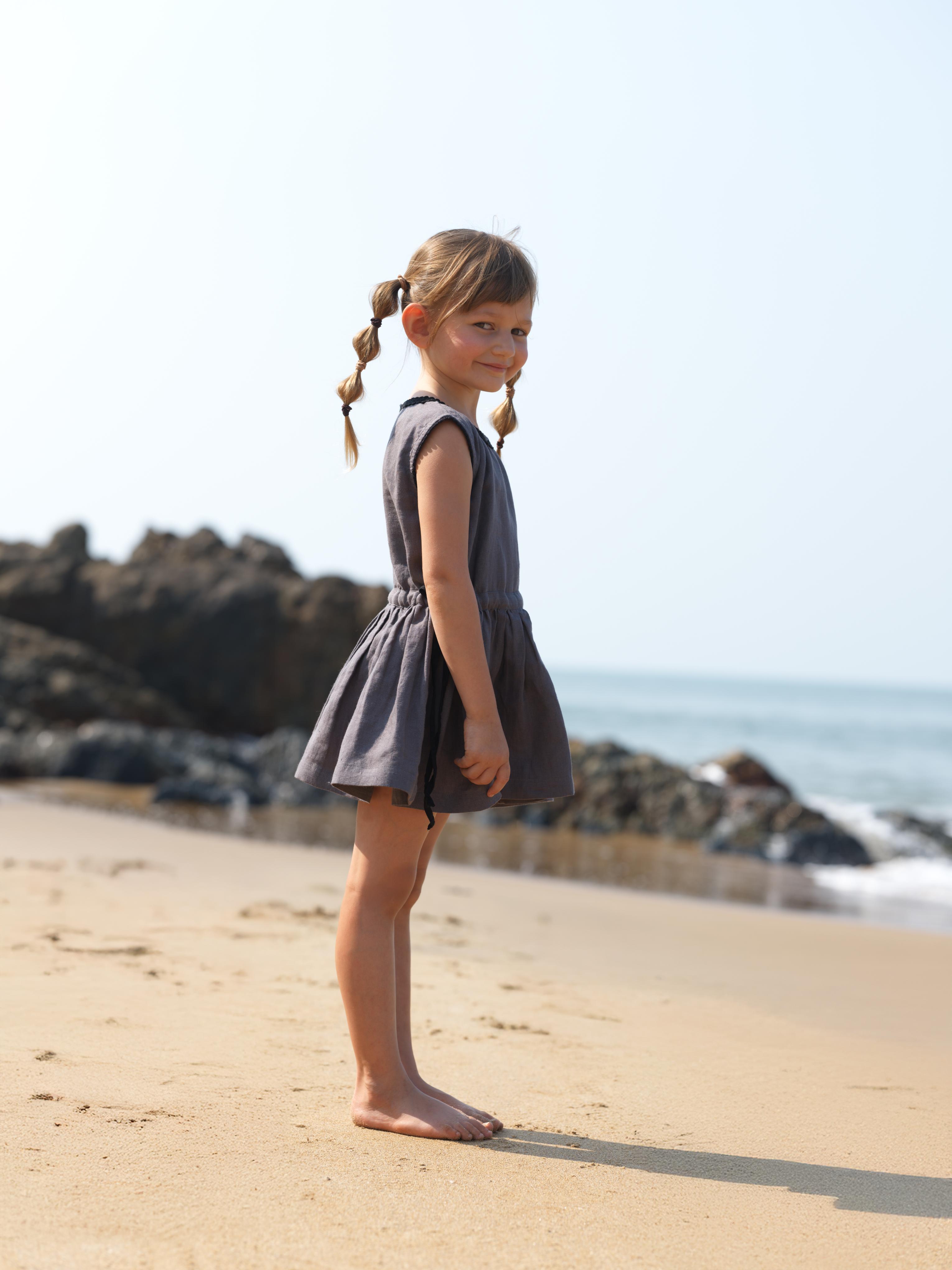 Girls Sleeveless Drawstring Dress Stone Grey