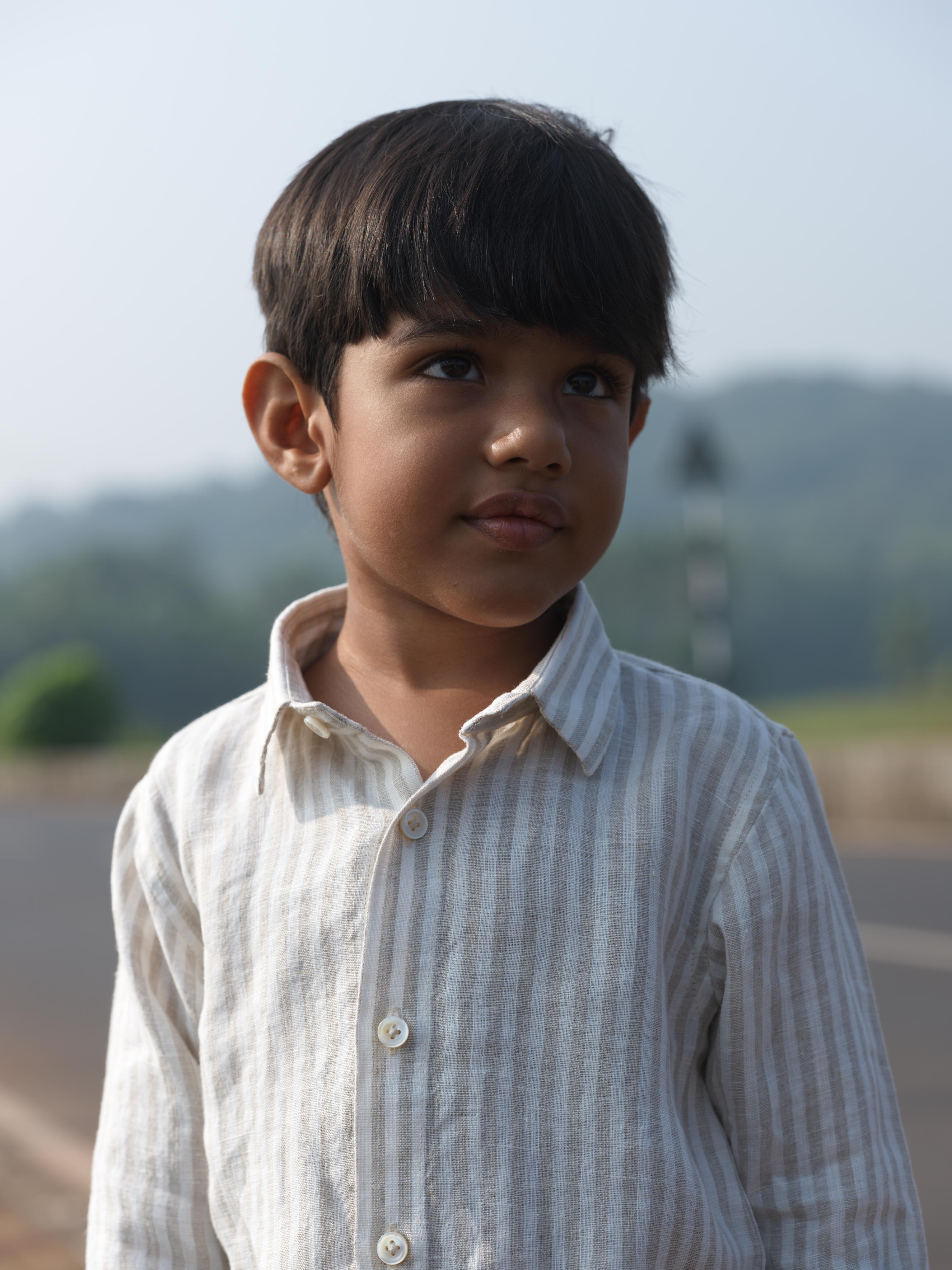 Boys Regular Collar Shirt Beige Stripe