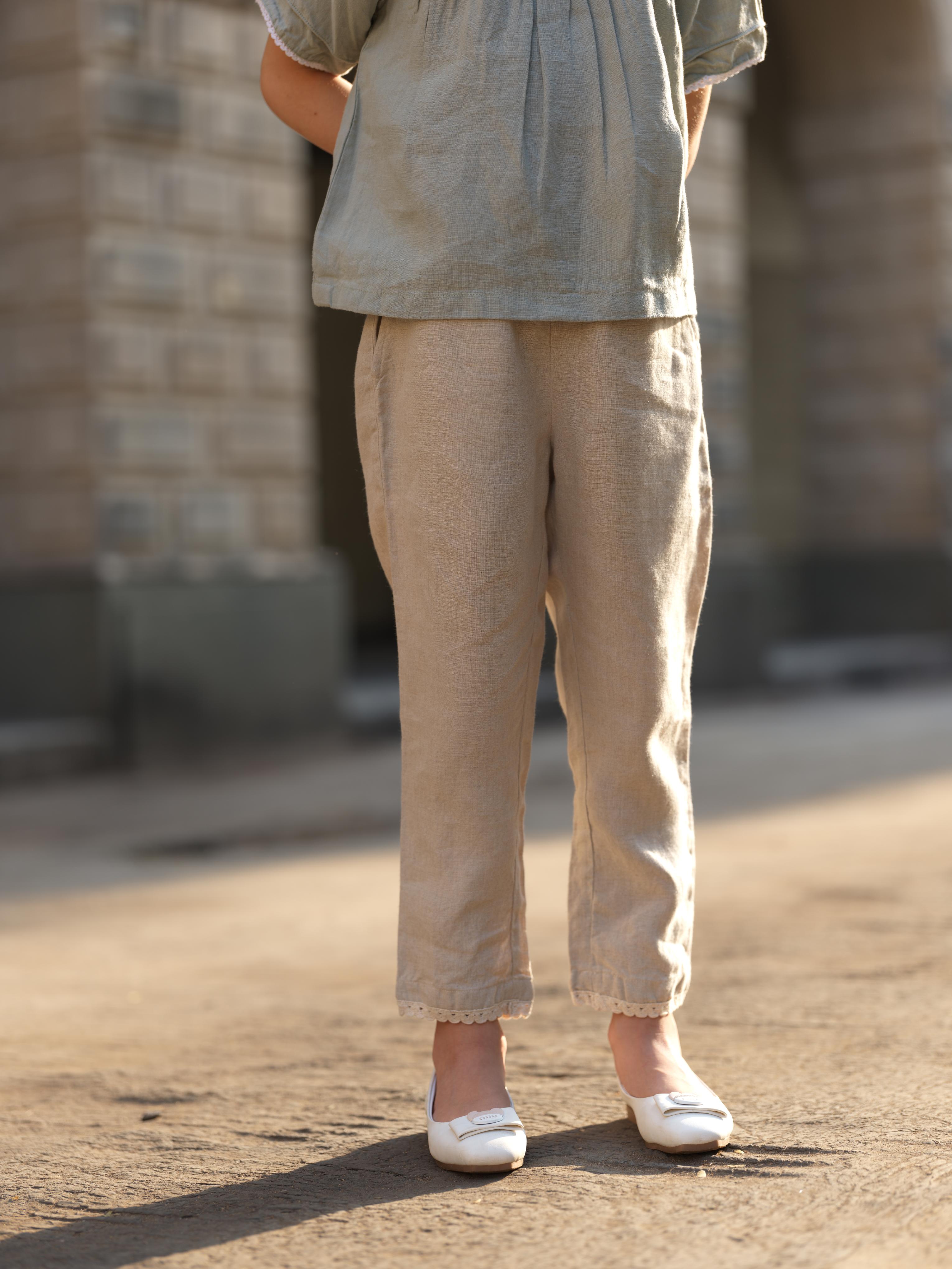 Girl Cord Piping Top & Trousers Co-ords set Mint Green / White