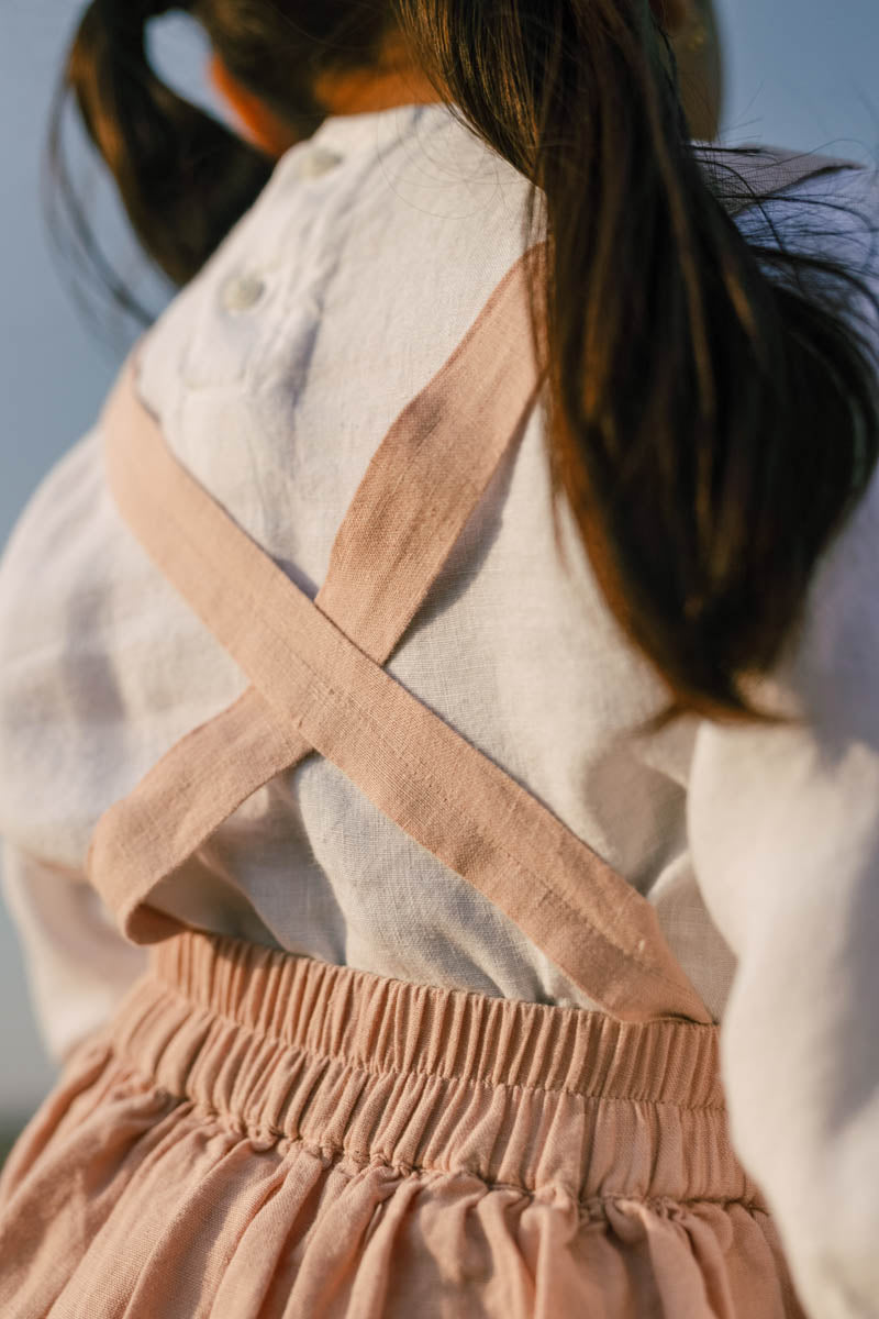 Suspender Skirt With Shirt Set - Chi Linen