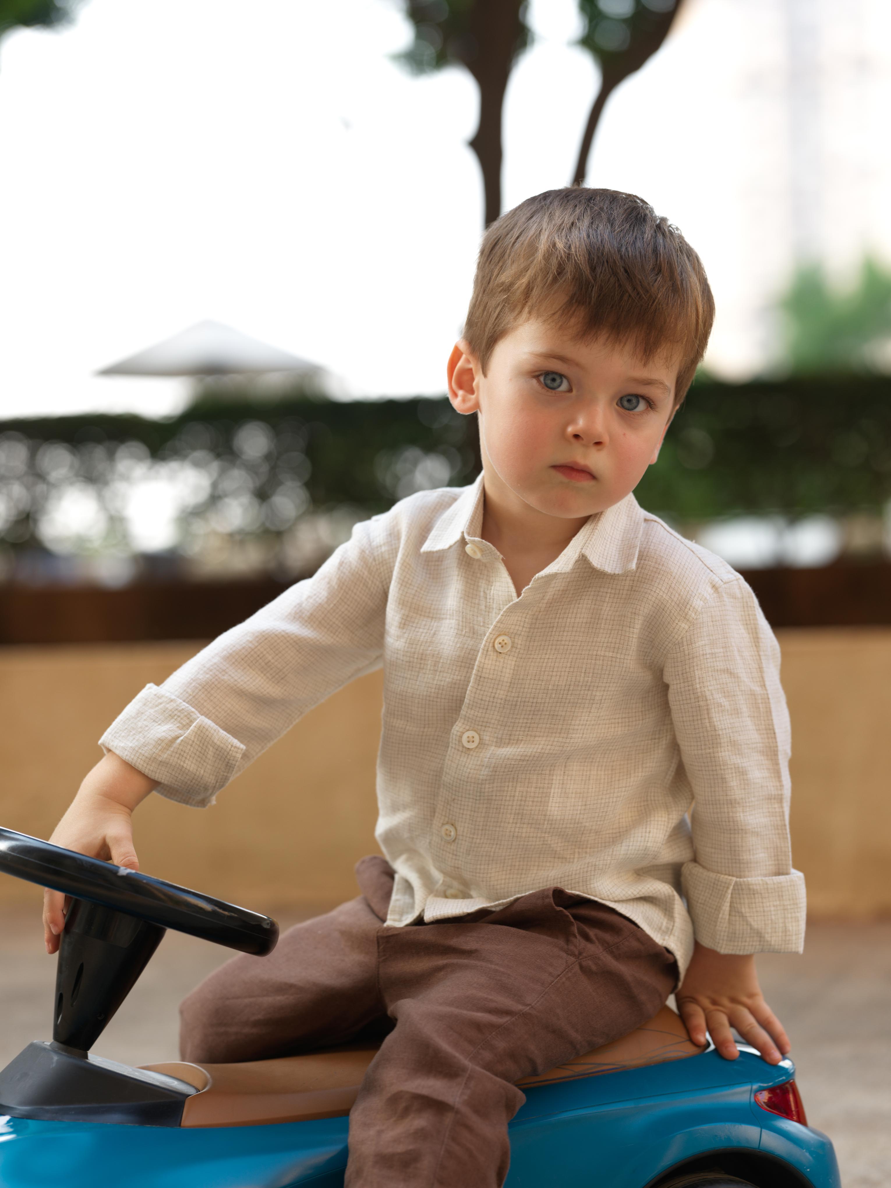 Boys Regular Collar Shirt Ivory Check