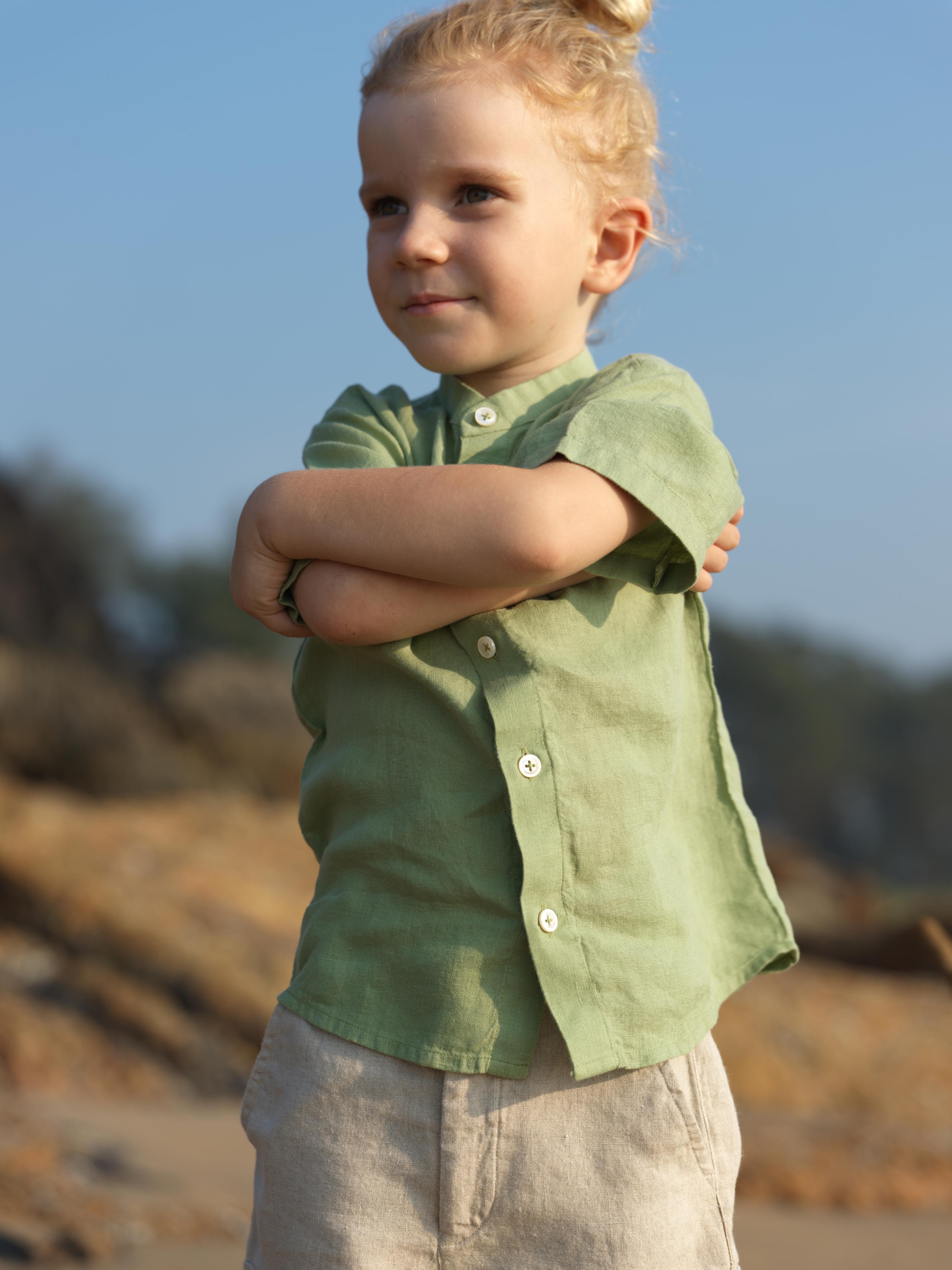 Boys Mandarin Collar Shirt Pear Green