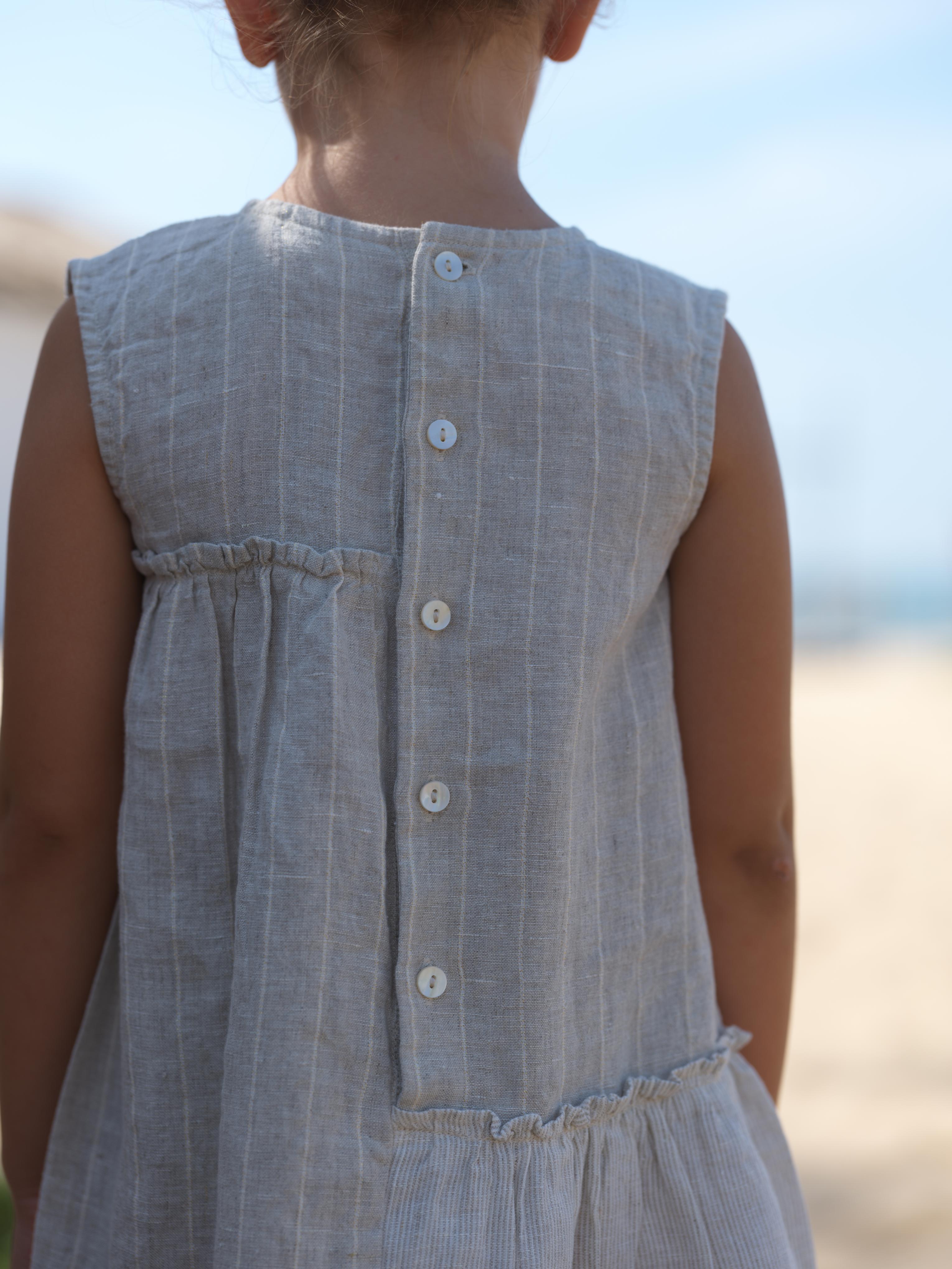 Girls Sleeveless Gathered Dress Lurex Stripe / Fade Fine Stripe