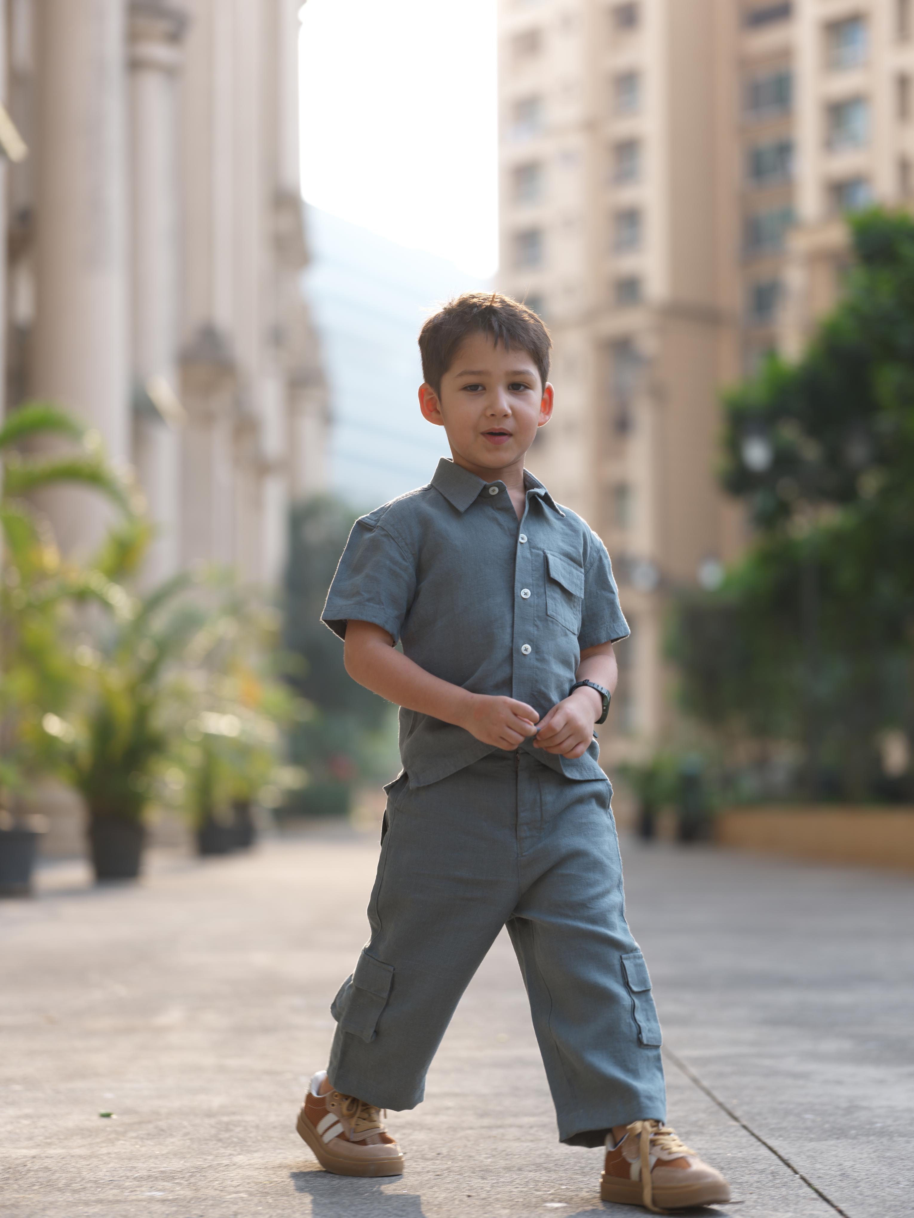 Boys Half-Sleeve Shirt & Cargo Trousers Co-Ord Graphite