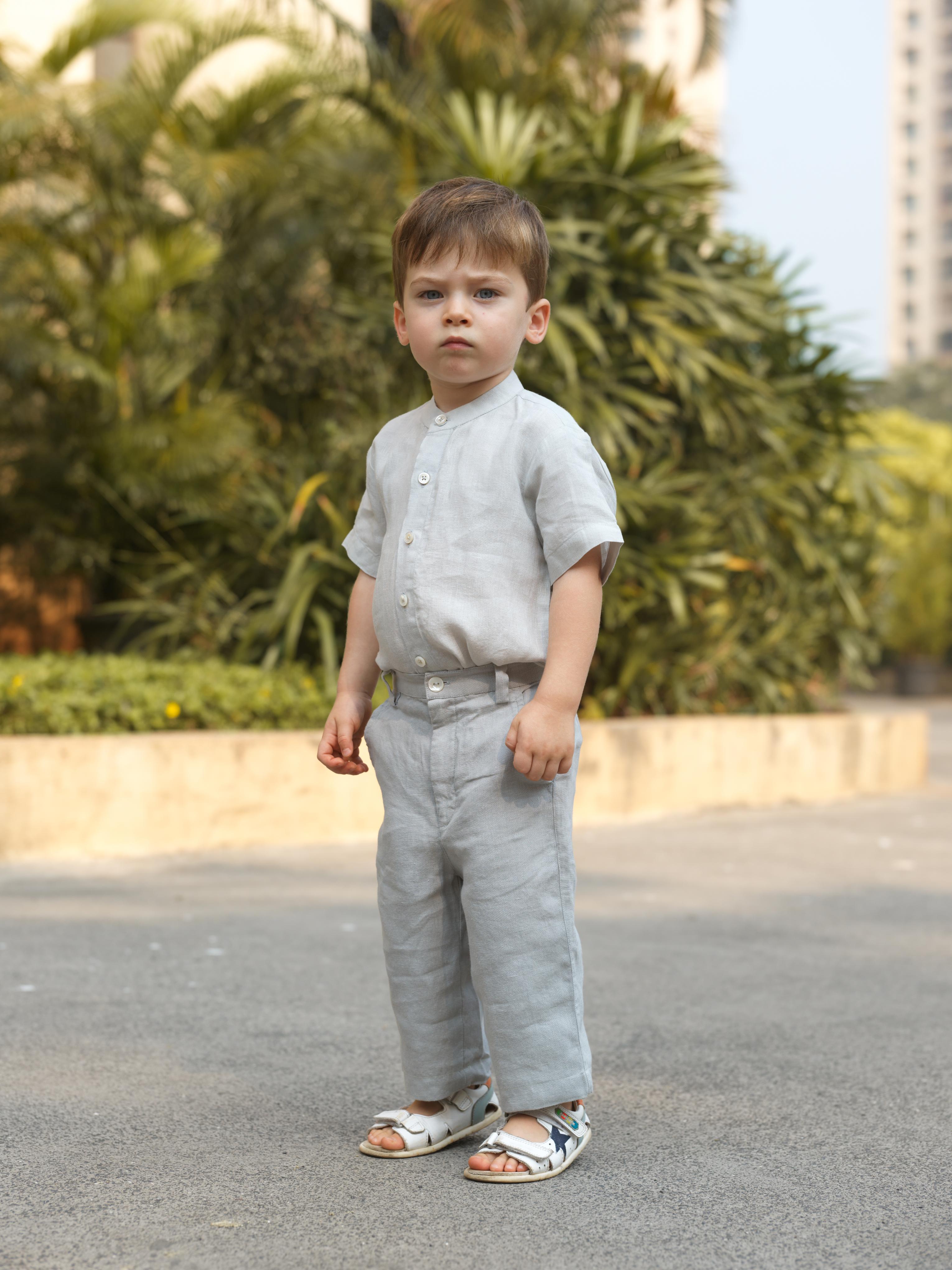Boys Mandarin Collar Shirt Light Grey