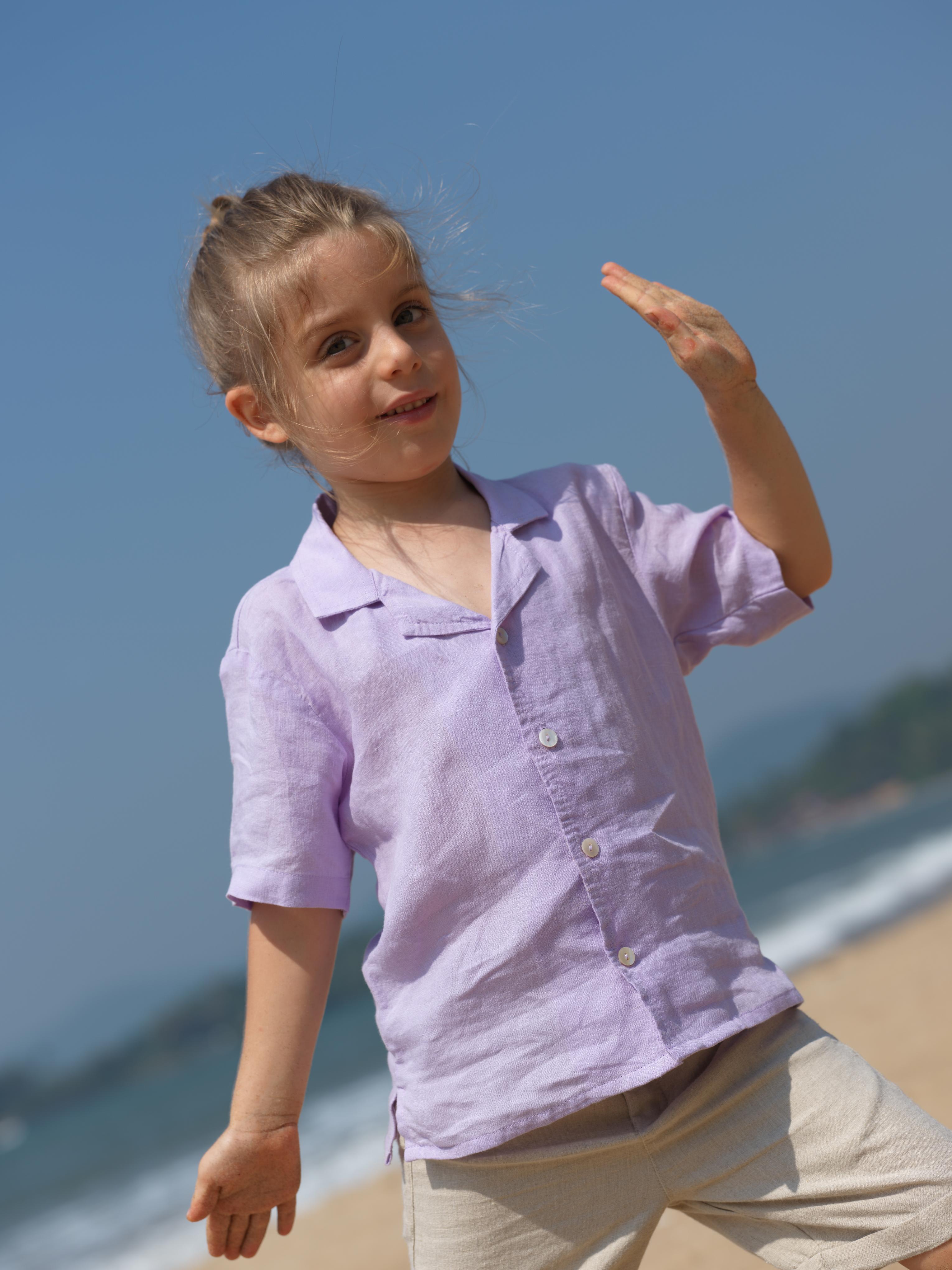 Boys Cuban Collar Shirt Pastel Lilac