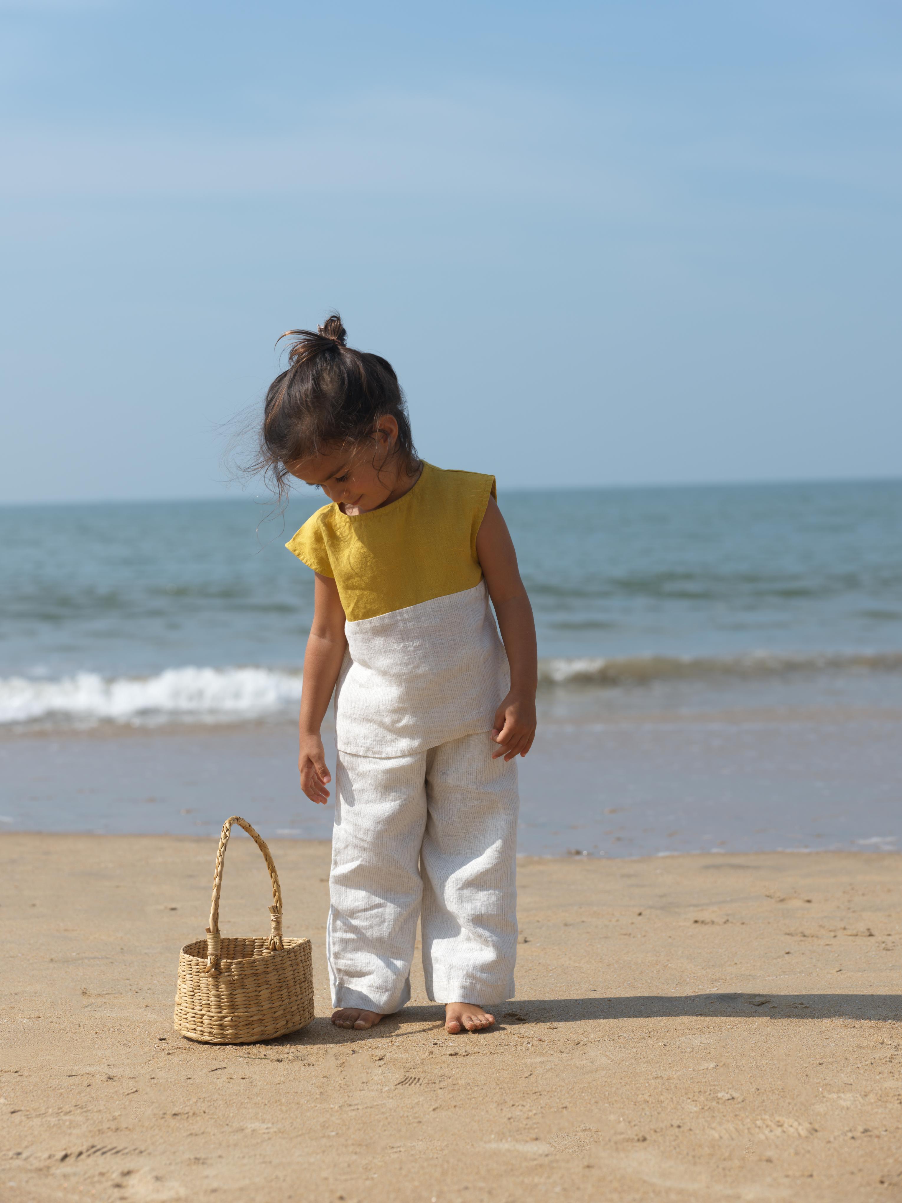 Girls Round Shoulder Co-Ord Set Mustard / Beige