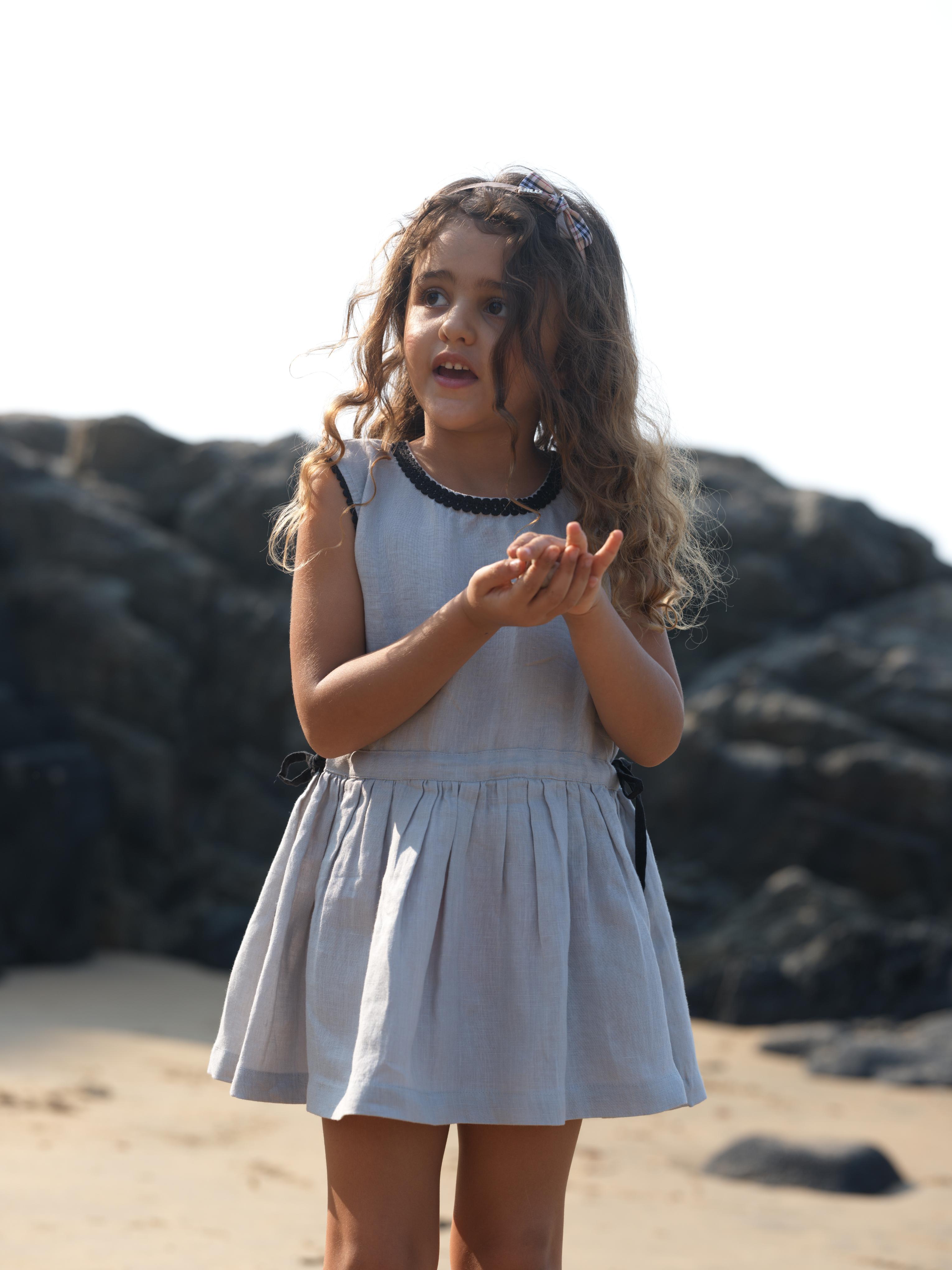 Girls Sleeveless Drawstring Dress Cloud Grey