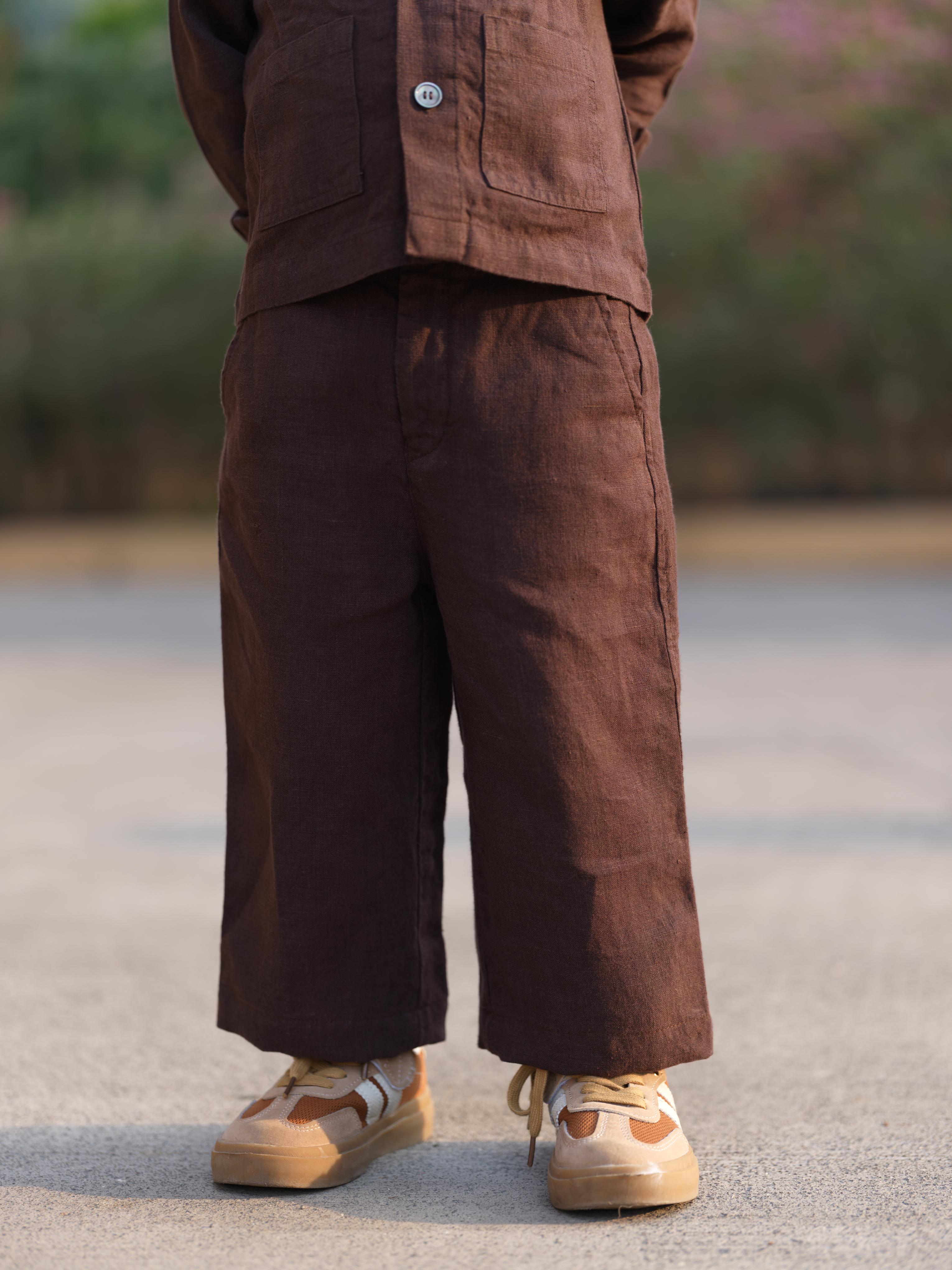 Boys Shacket Co-Ord Set Dark Brown