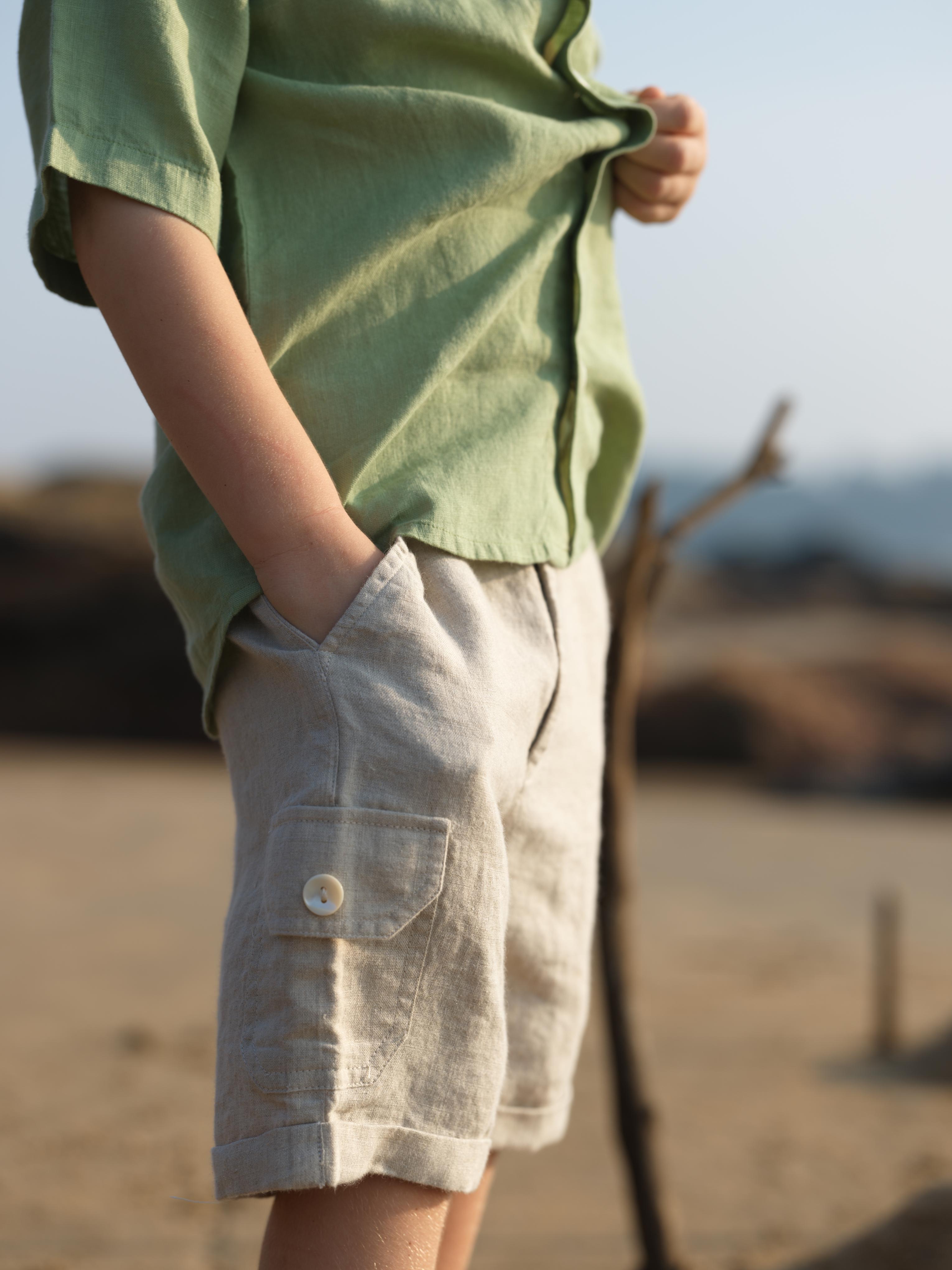 Boys Mandarin Collar Shirt Pear Green