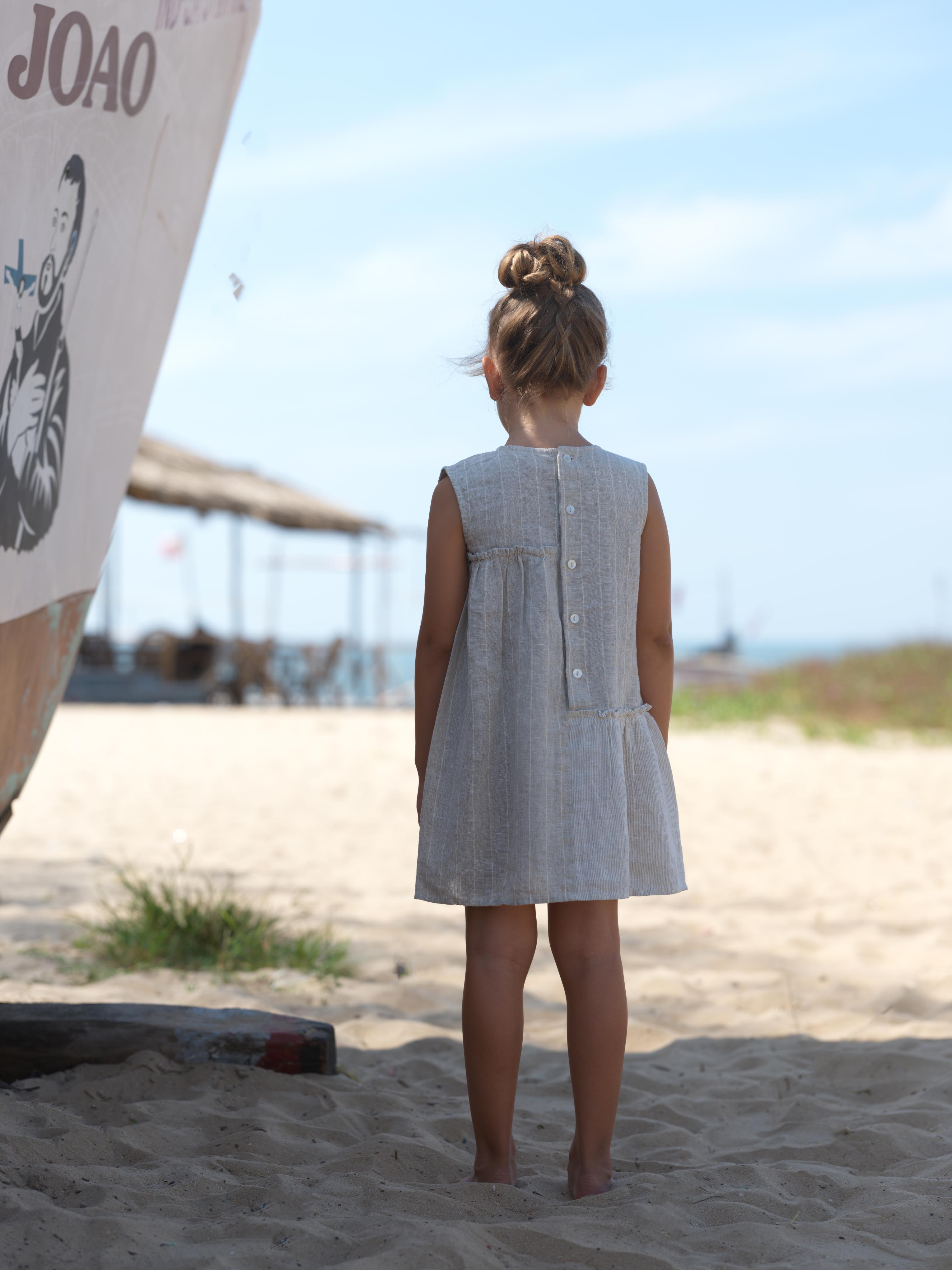 Girls Sleeveless Gathered Dress Lurex Stripe / Fade Fine Stripe