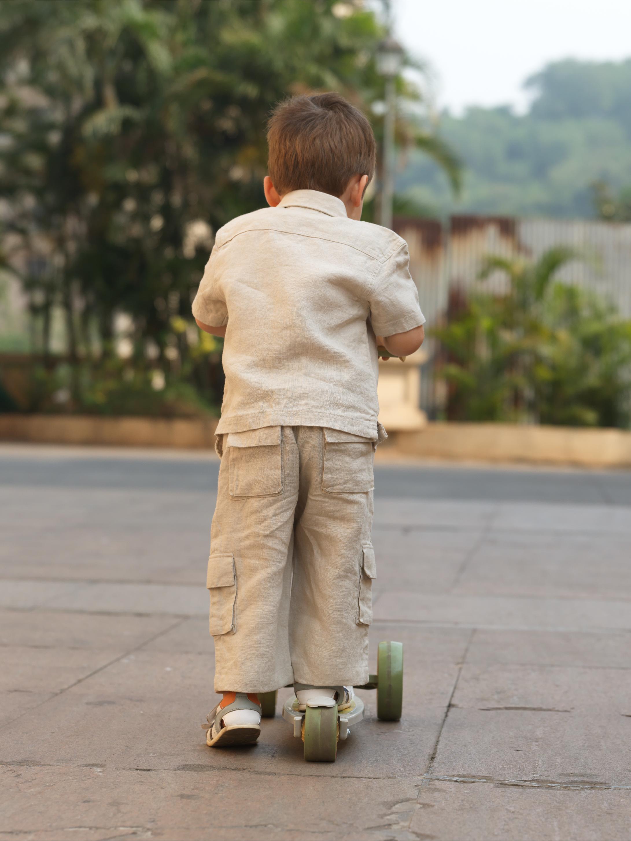 Boys Half-Sleeve Shirt & Cargo Trousers Co-Ord Oatmeal