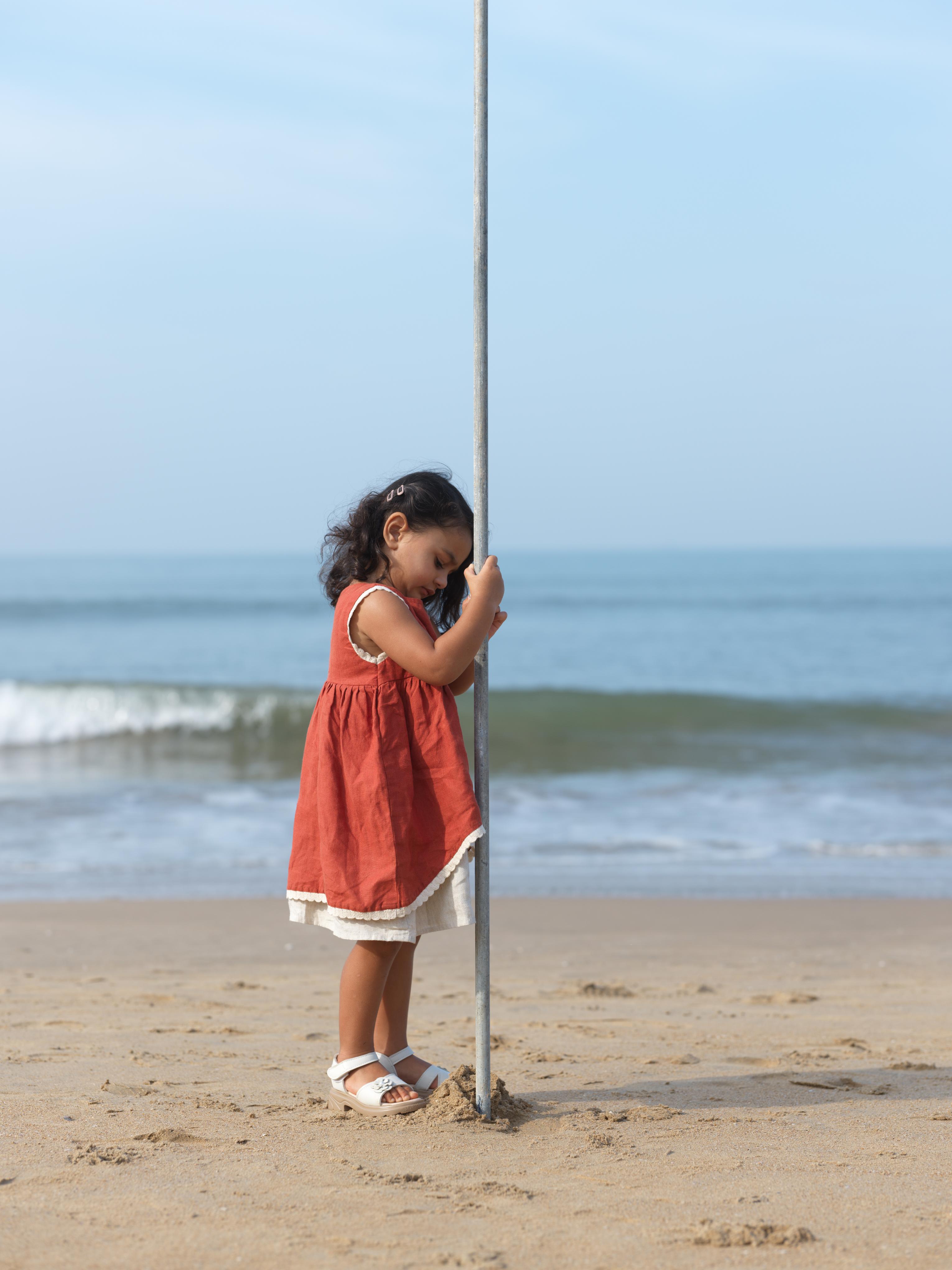 Girls Two Layer Sleeveless Dress Chestnut / Cookie Cream