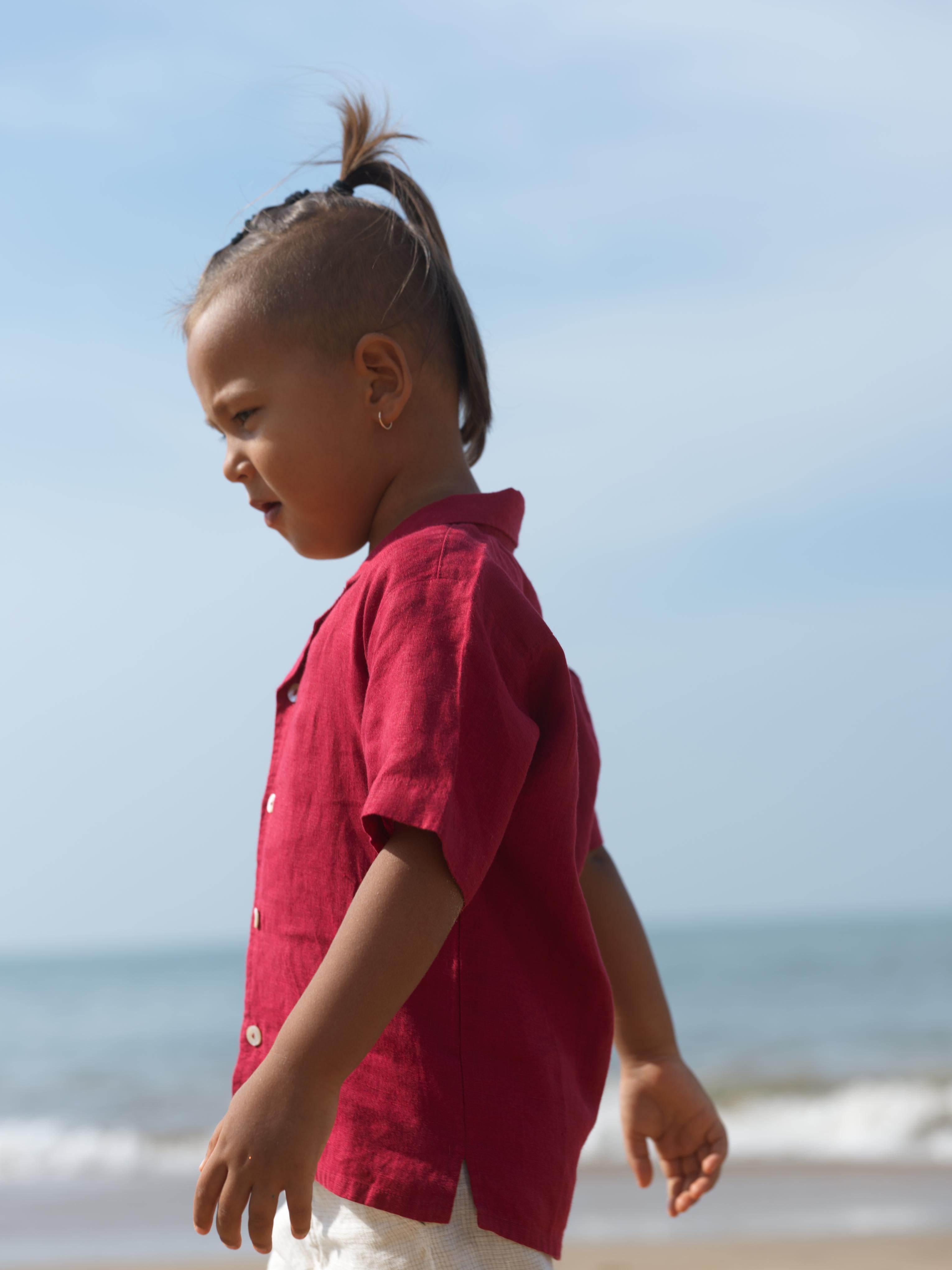 Boys Cuban Collar Shirt Apple Red