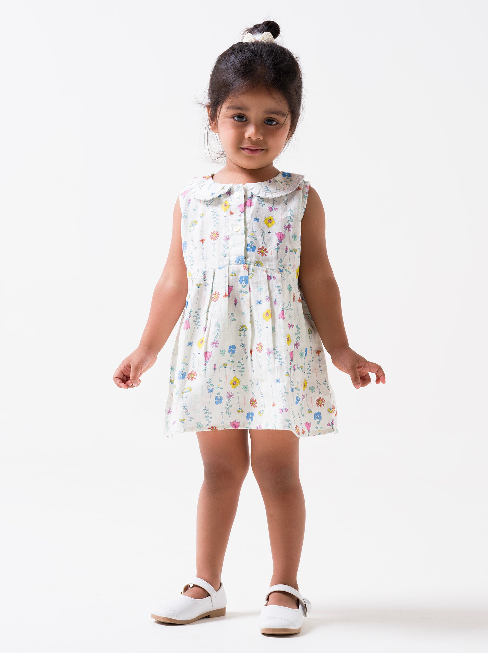 Printed Pleated Collar Dress