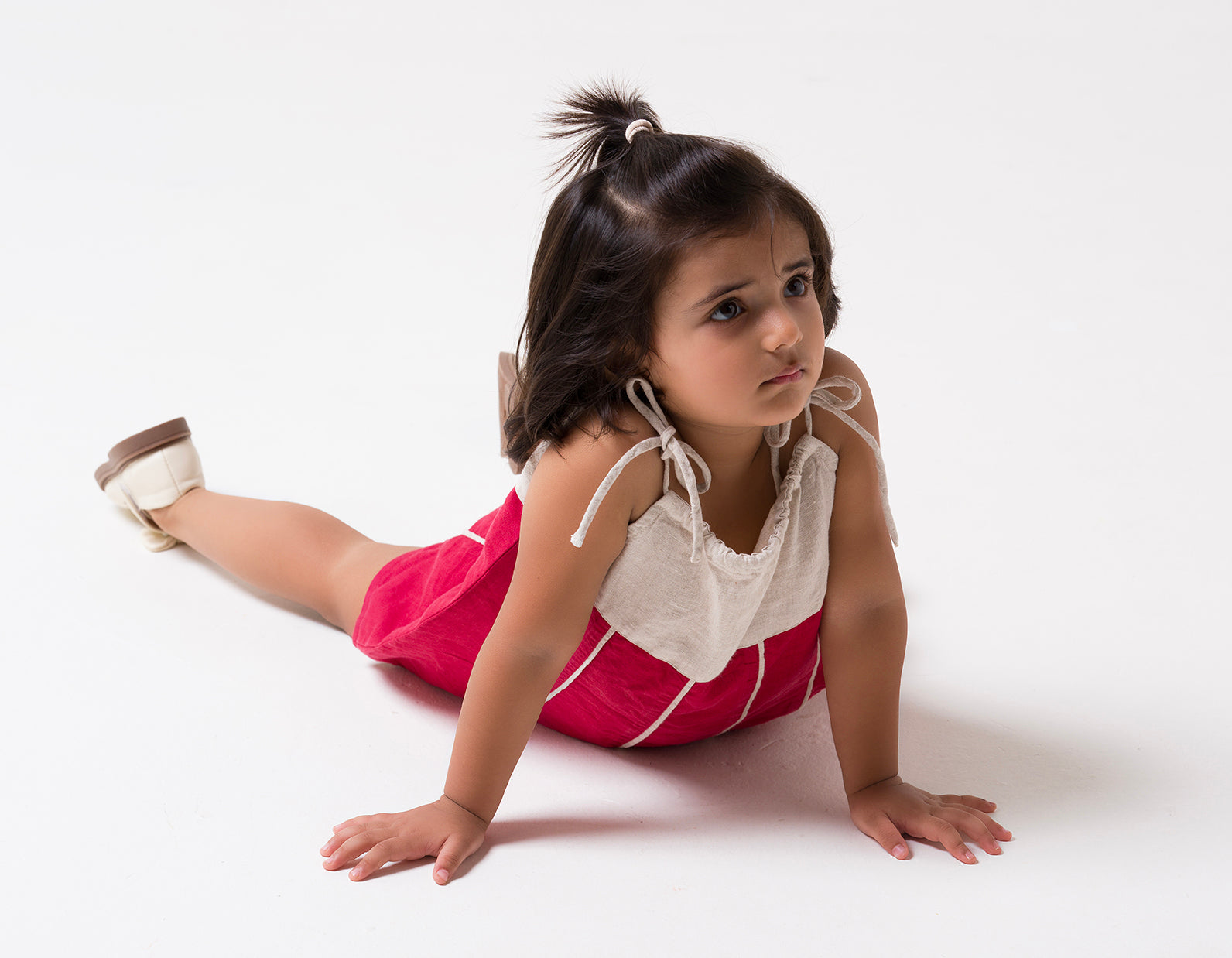 Vertical Stripe Frock Cherry Yoke & Stripe - Cookie Cream