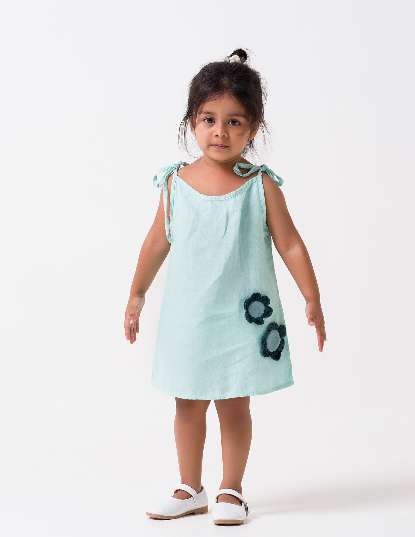 Celestial Green Tie-Up Shoulder Flower Frock