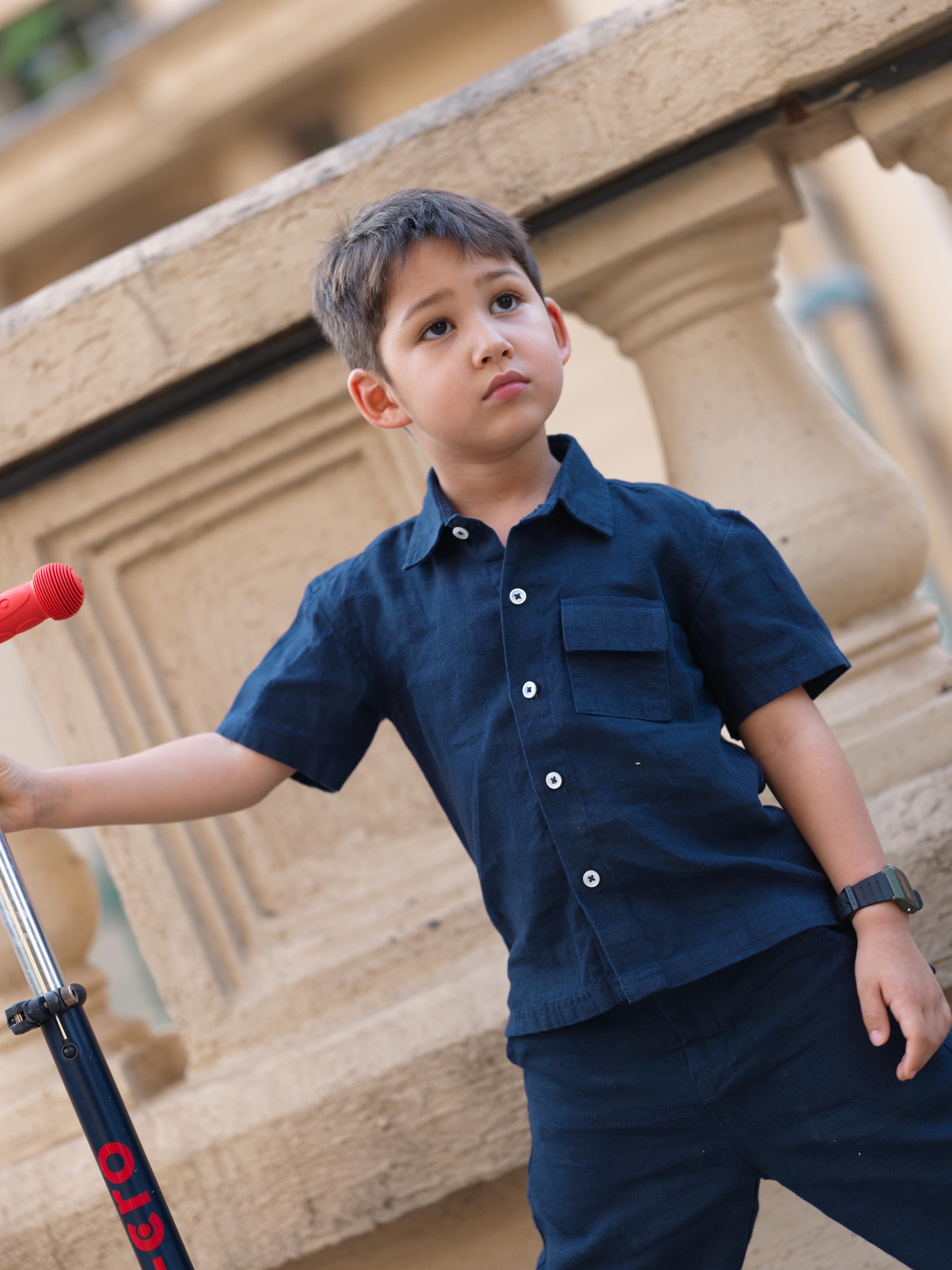 Boys Half-Sleeve Shirt & Cargo Trousers Co-Ord Navy Blue