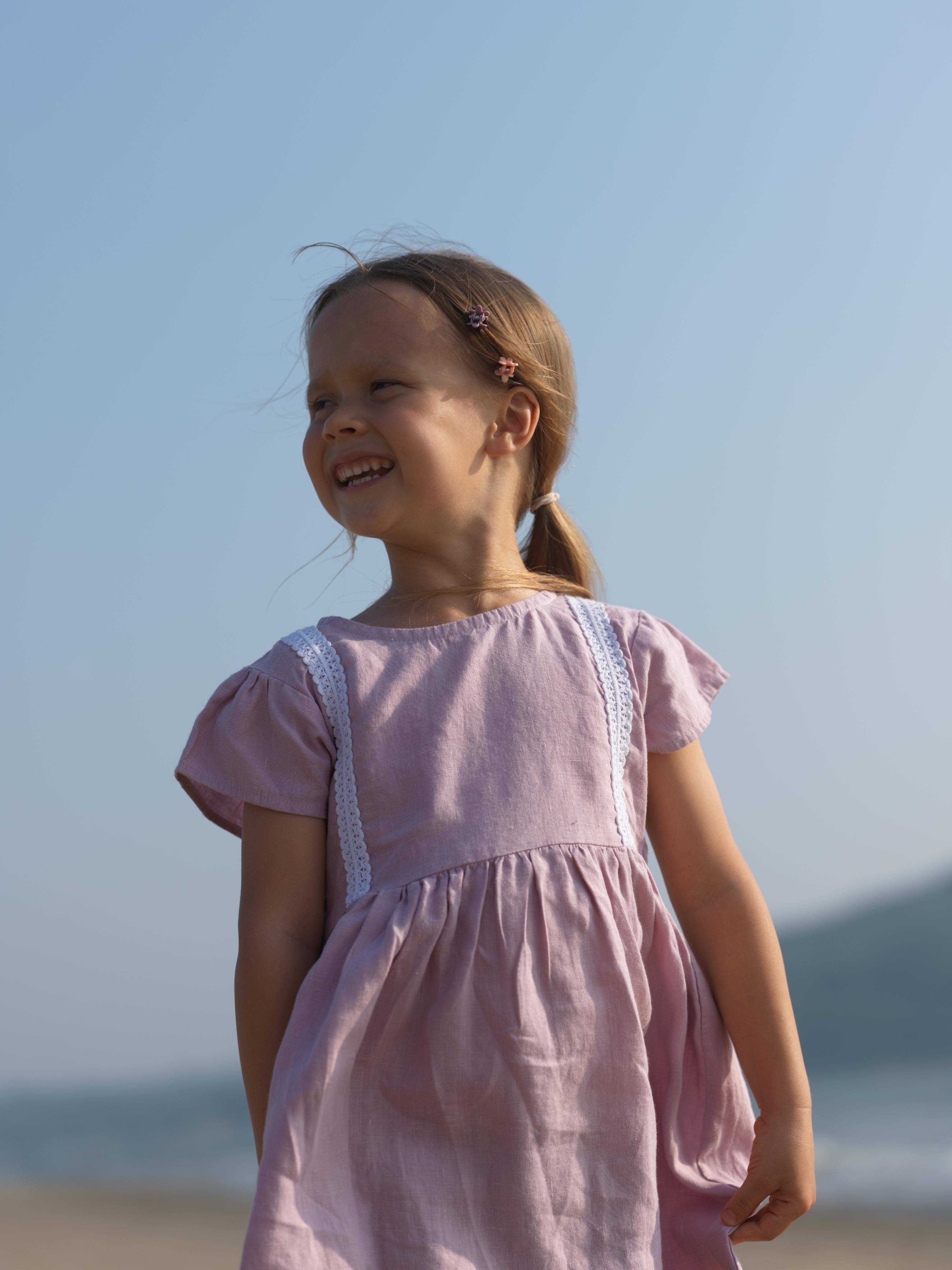 Girl Flared Sleeve Lace Detail Dress Cameo Pink