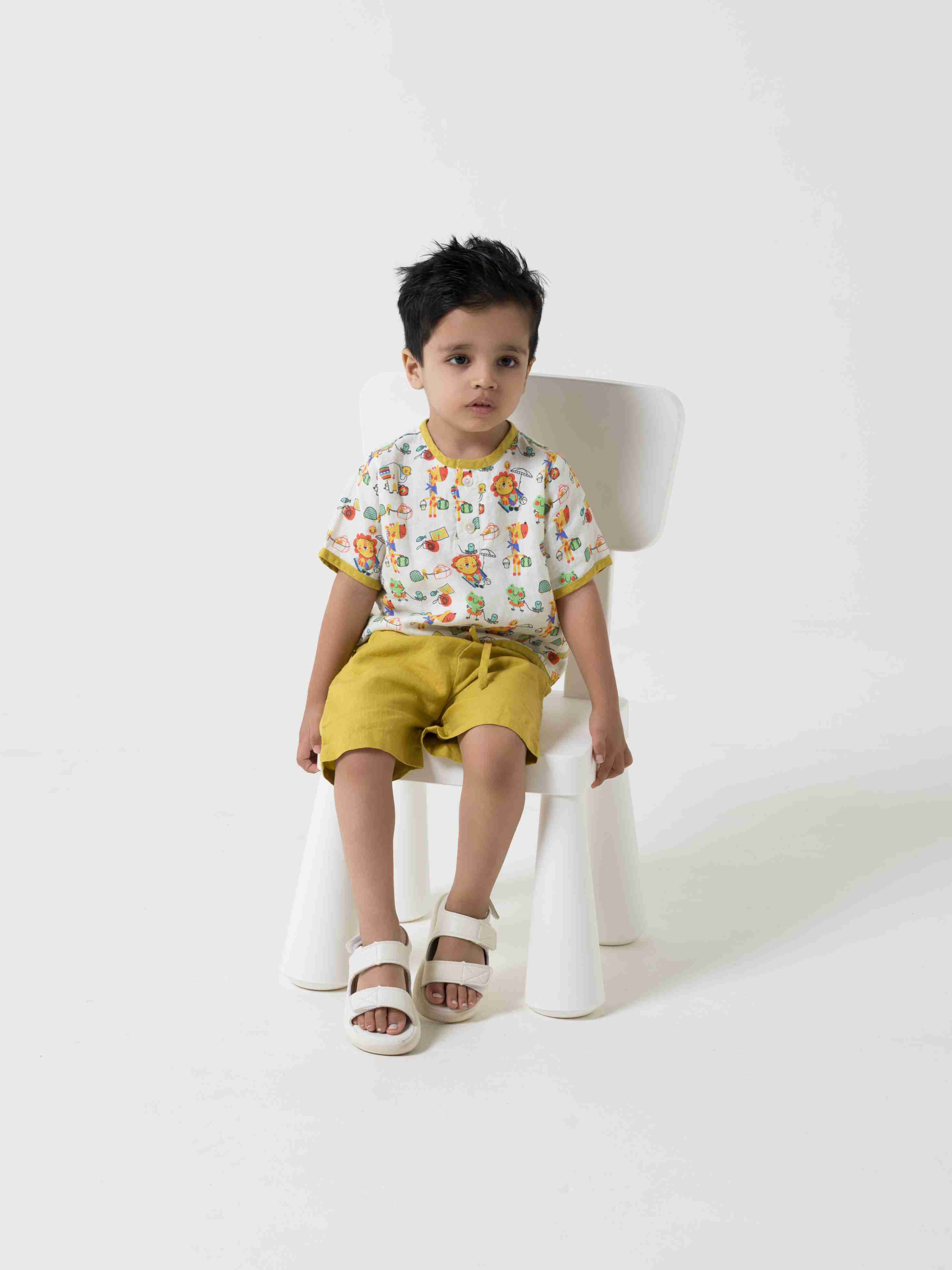 Printed Drawstring Shirt & Shorts Set