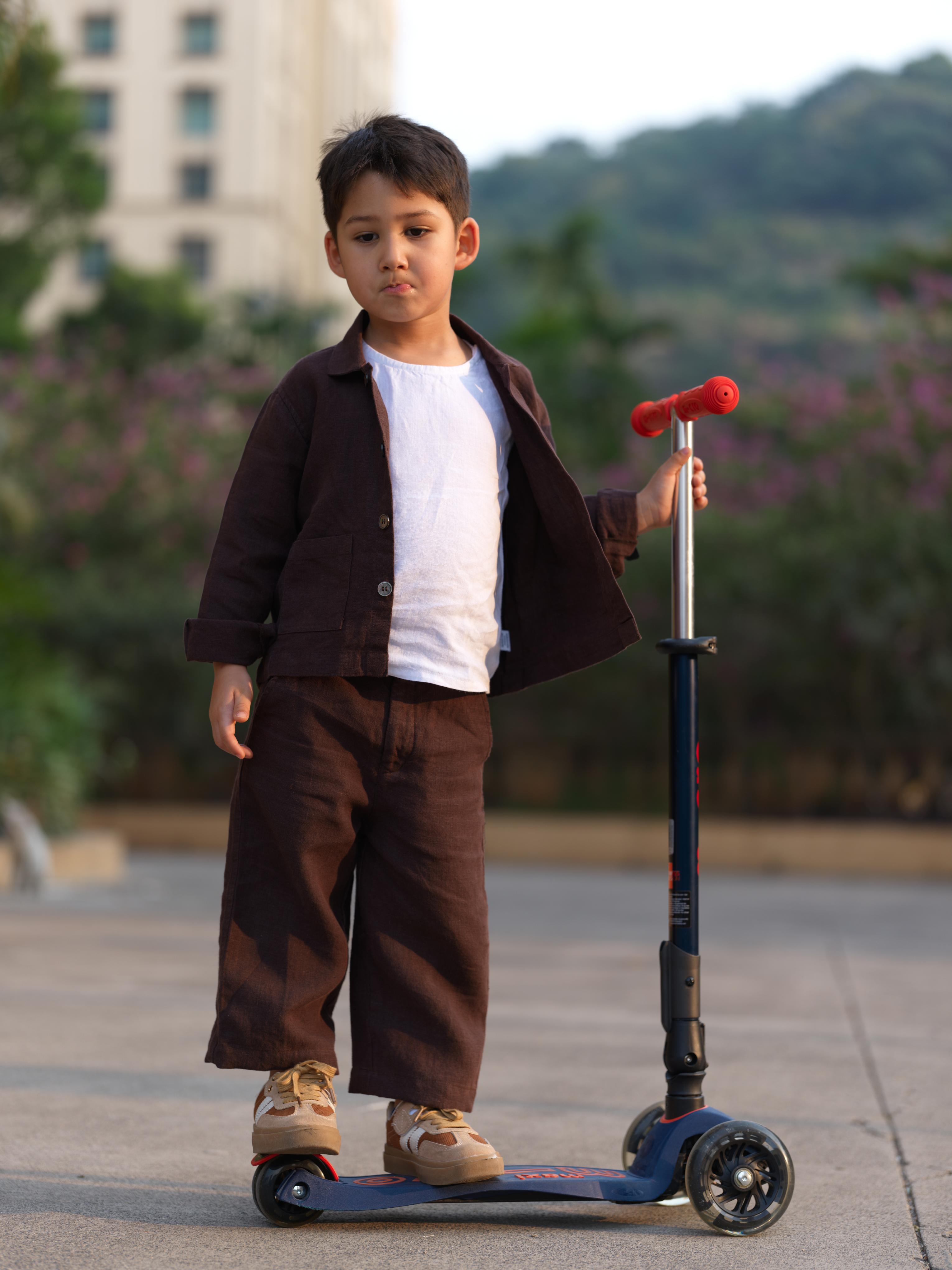 Boys Shacket Co-Ord Set Dark Brown