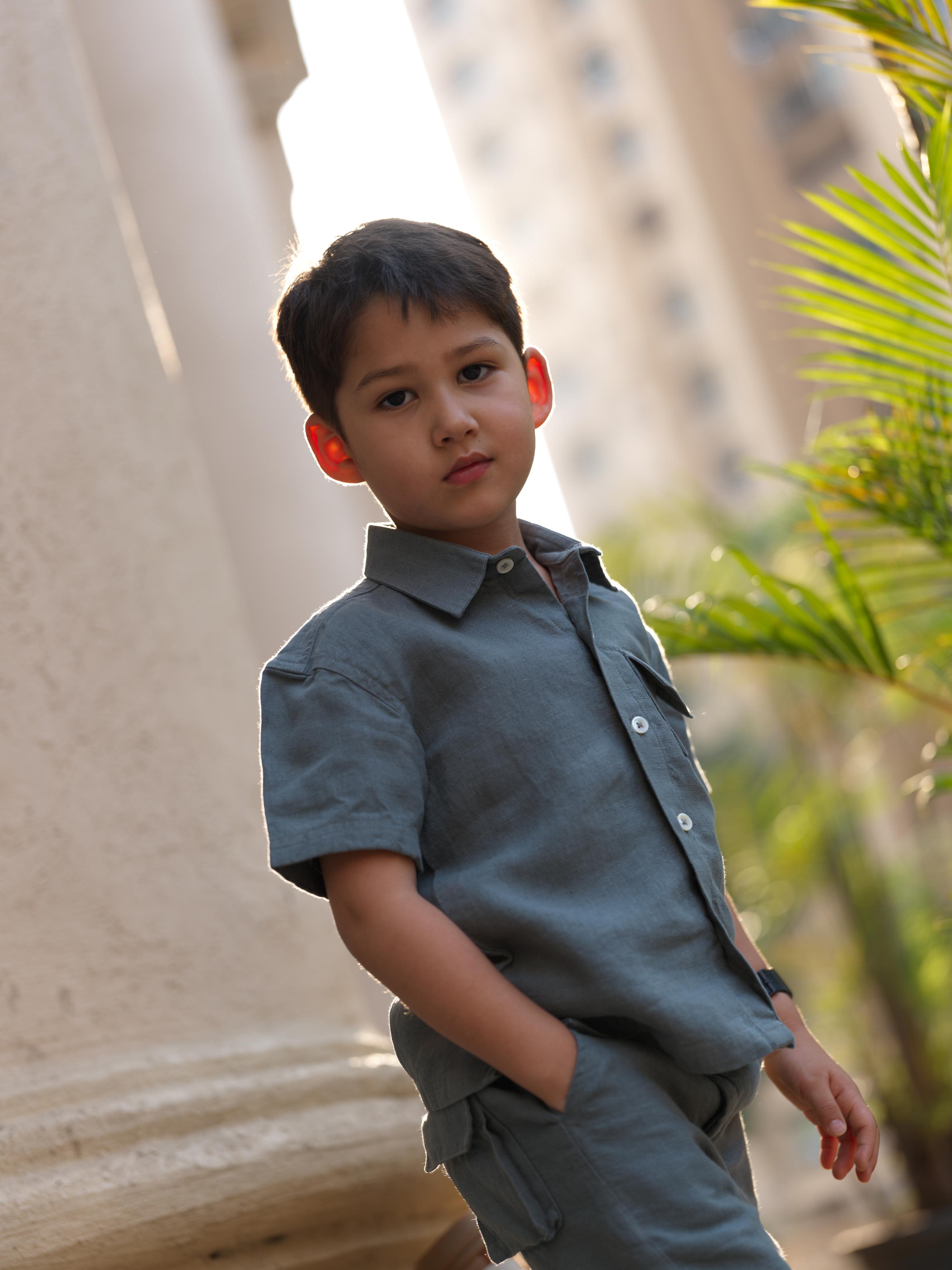 Boys Half-Sleeve Shirt & Cargo Trousers Co-Ord Graphite