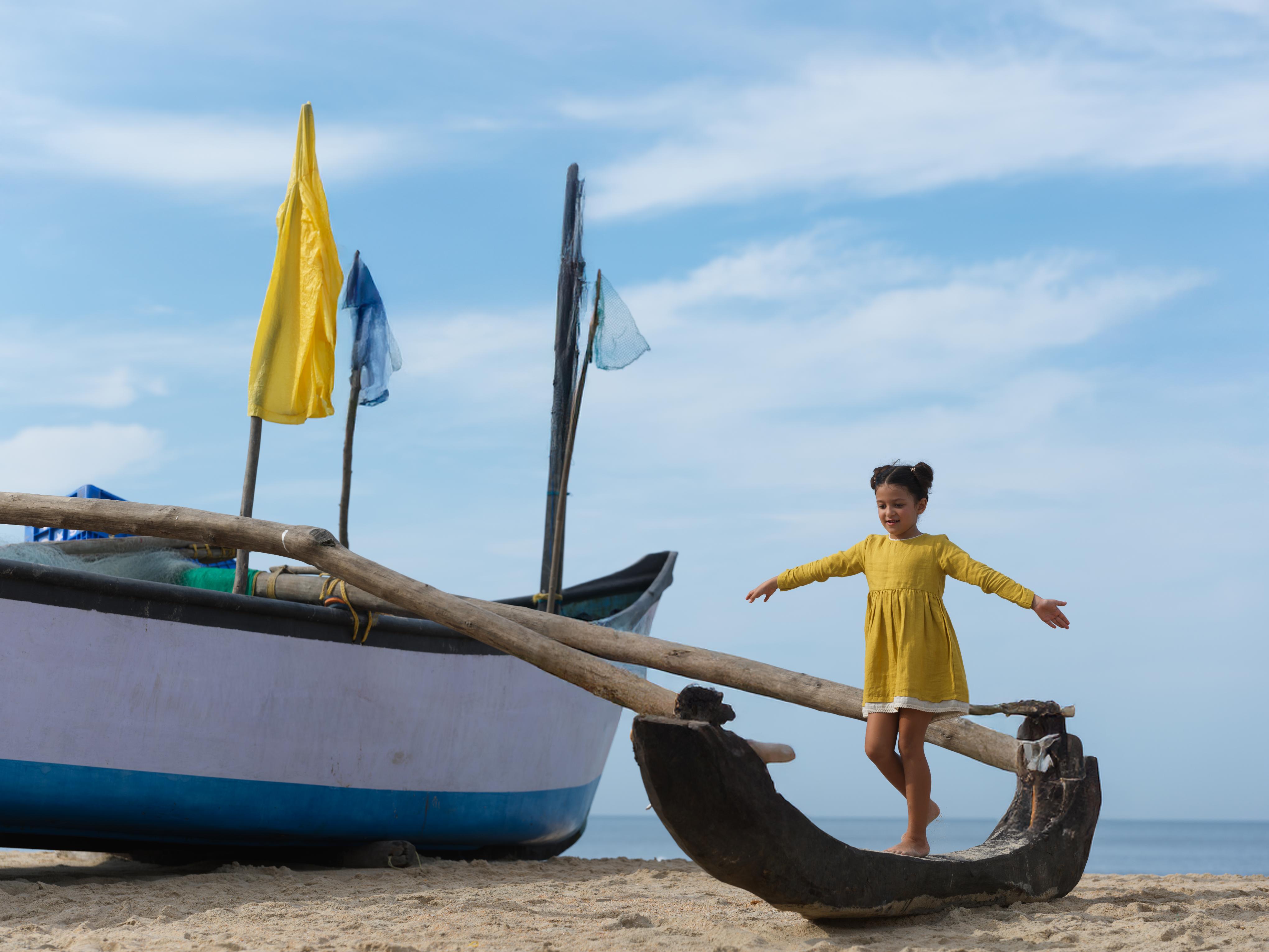 Girl Elastic Long Sleeve Dress Mustard