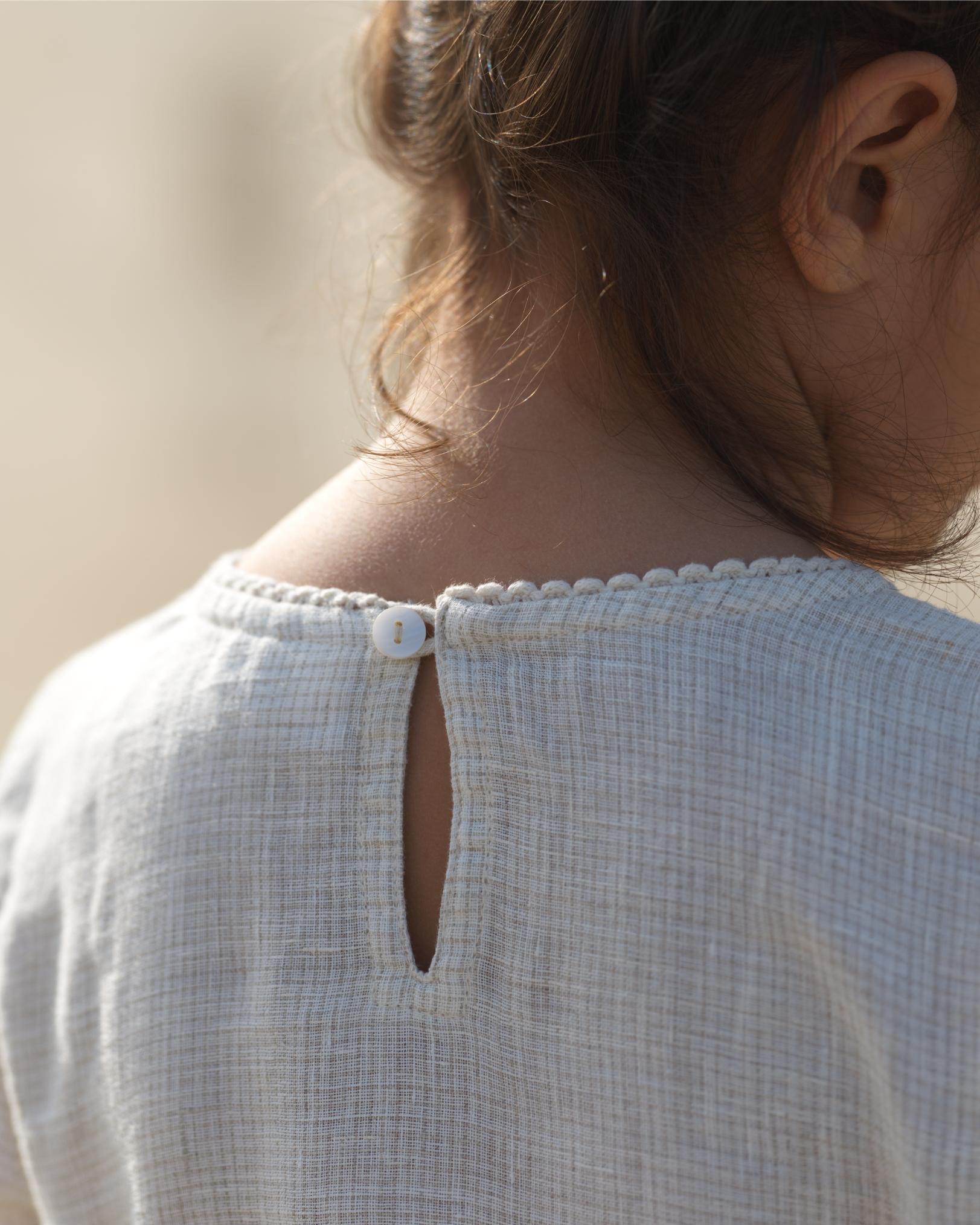 Girl Elastic Long Sleeve Dress Ivory Check