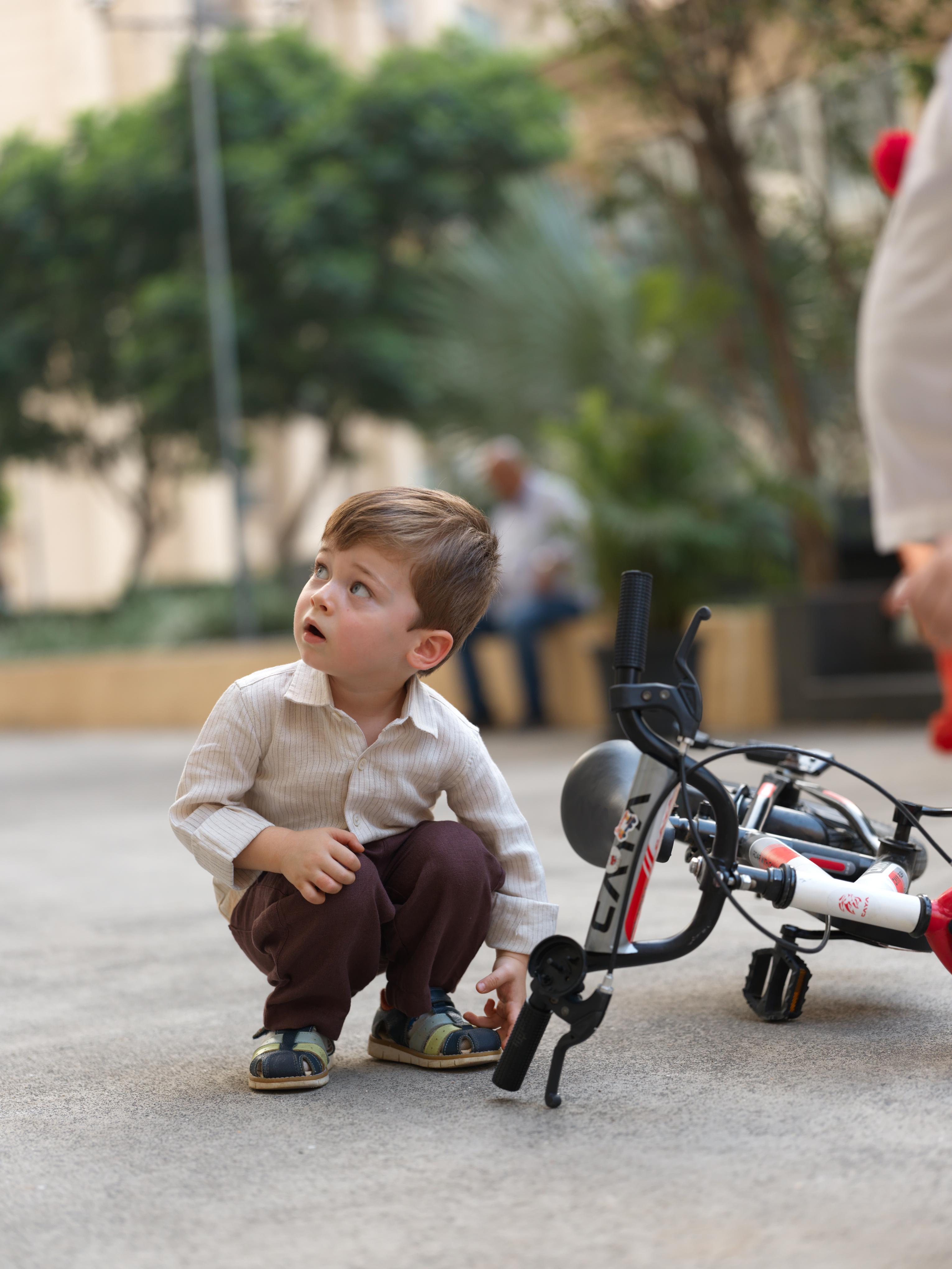 Boys Regular Collar Shirt Beige Lines