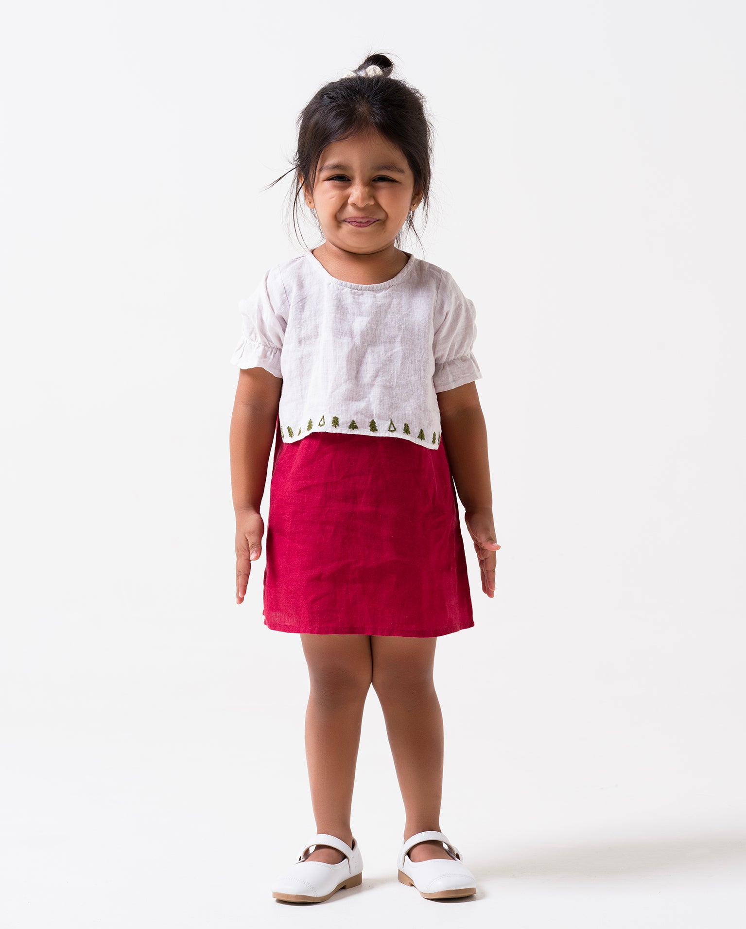 Hand-Embroidered 2 Layer Puff Sleeve Dress