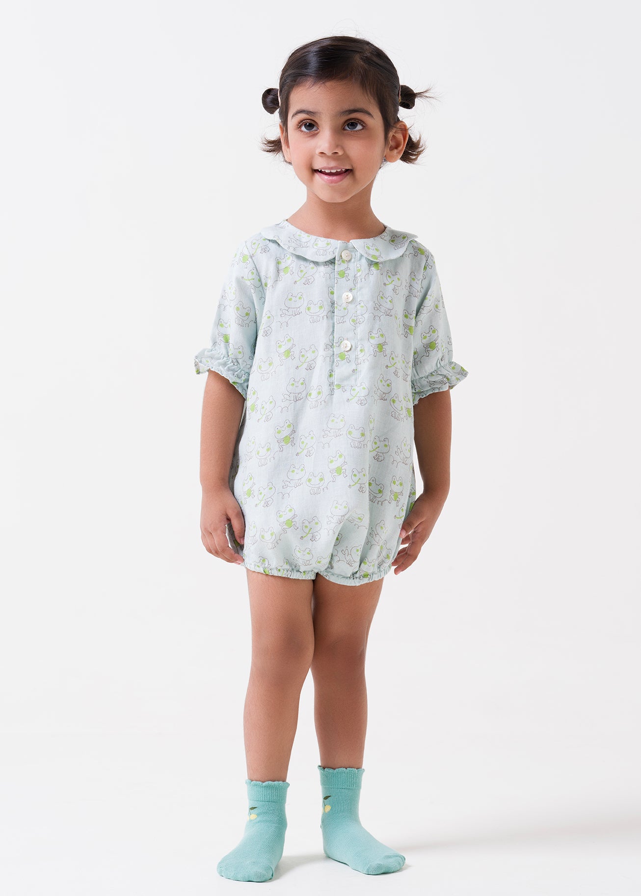 Printed Puff-Sleeve Romper