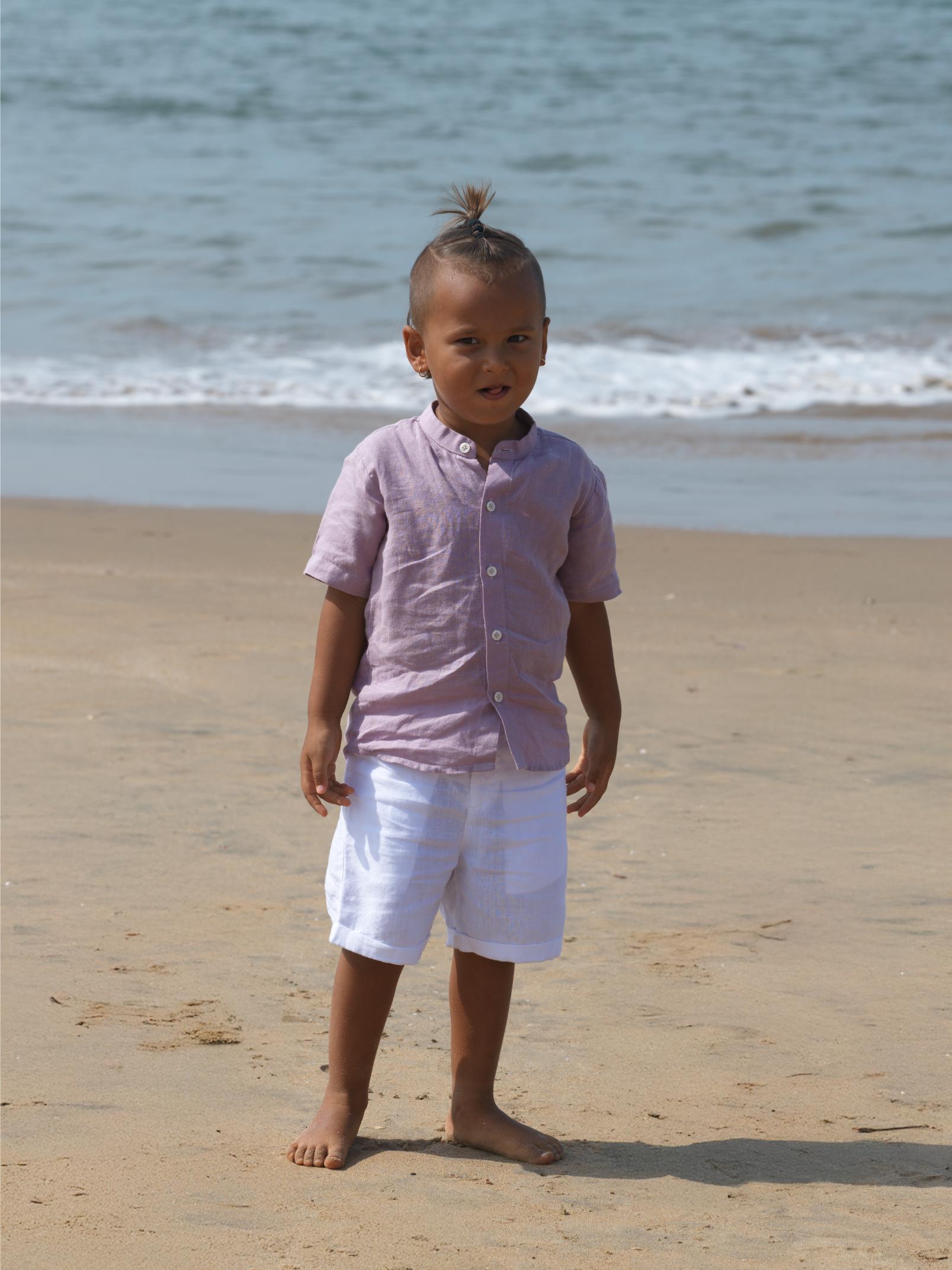 Boys Mandarin Collar Shirt Light Lilac
