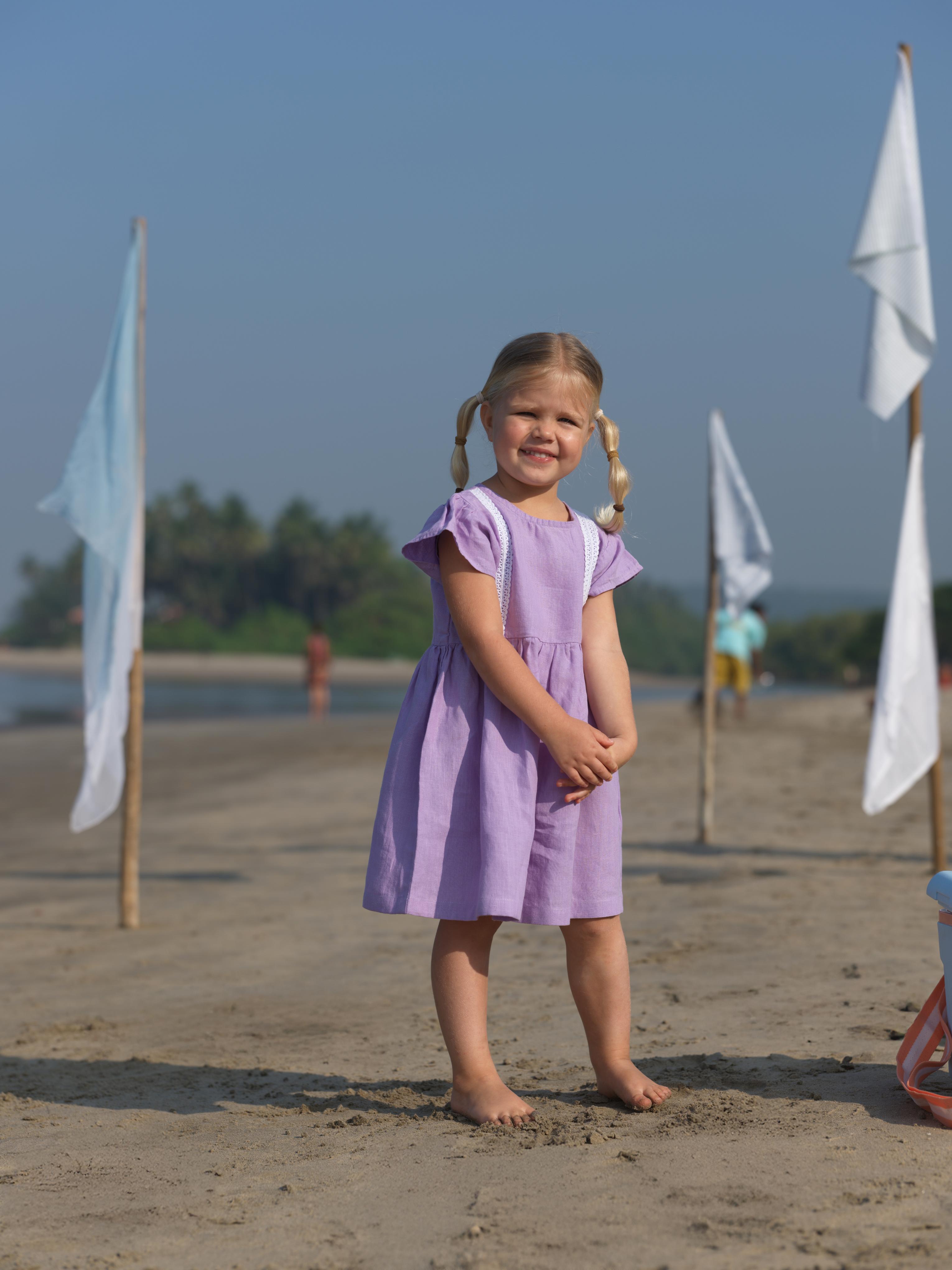 Girl Flared Sleeve Lace Detail Dress Lavender