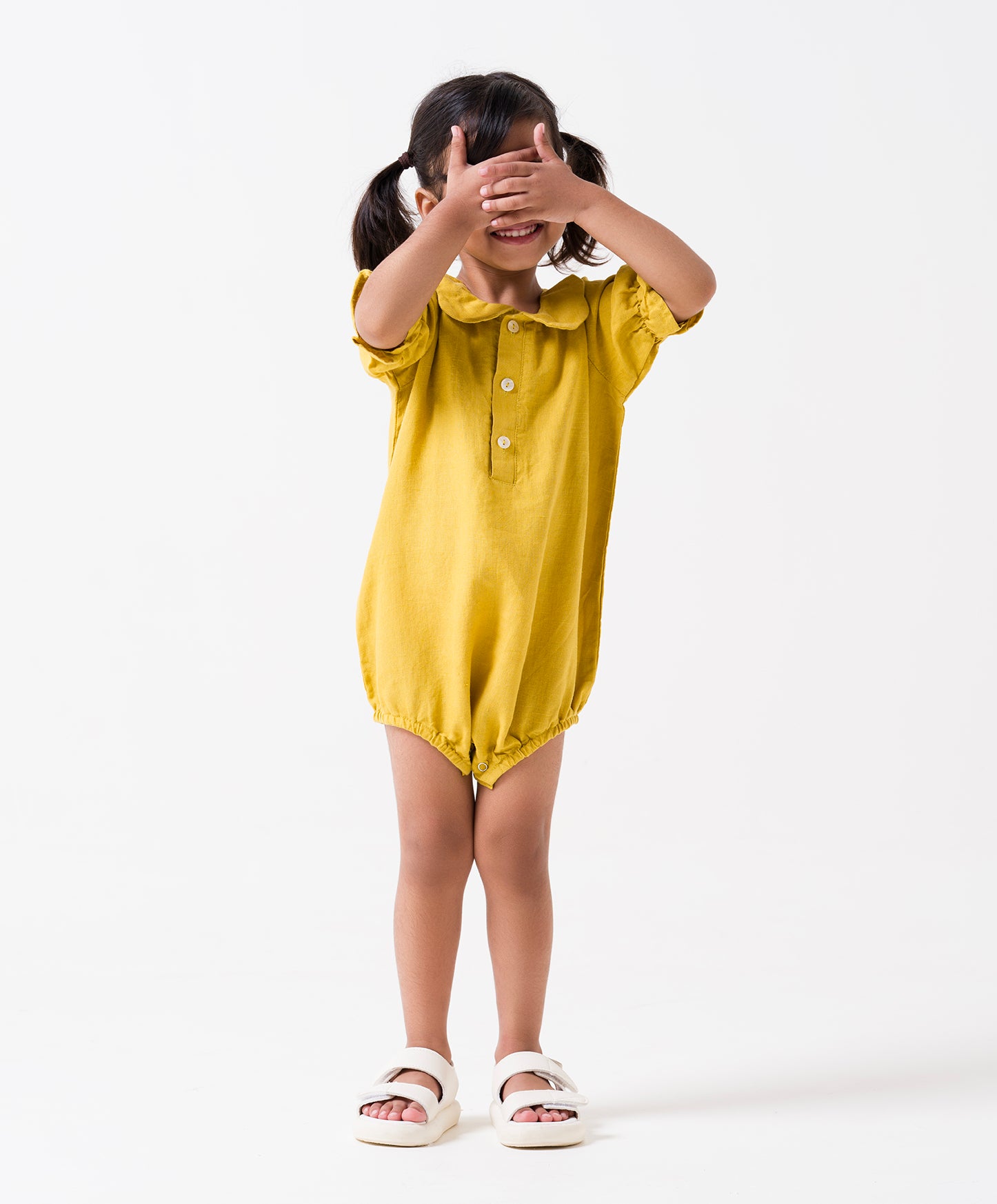 Puff Sleeve Romper Mustard Yellow