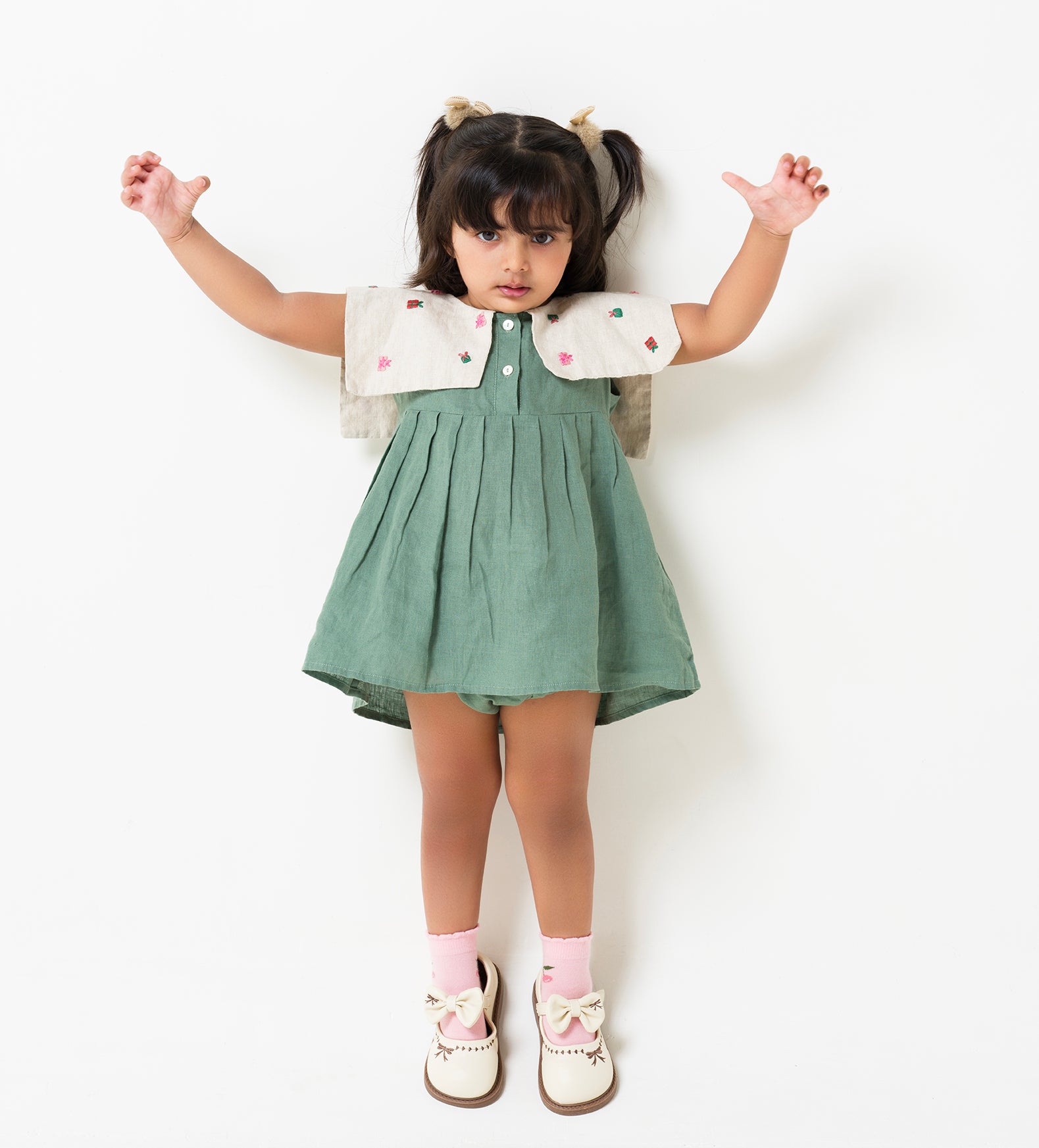 Hand-Embroidered Flap Collar Dress