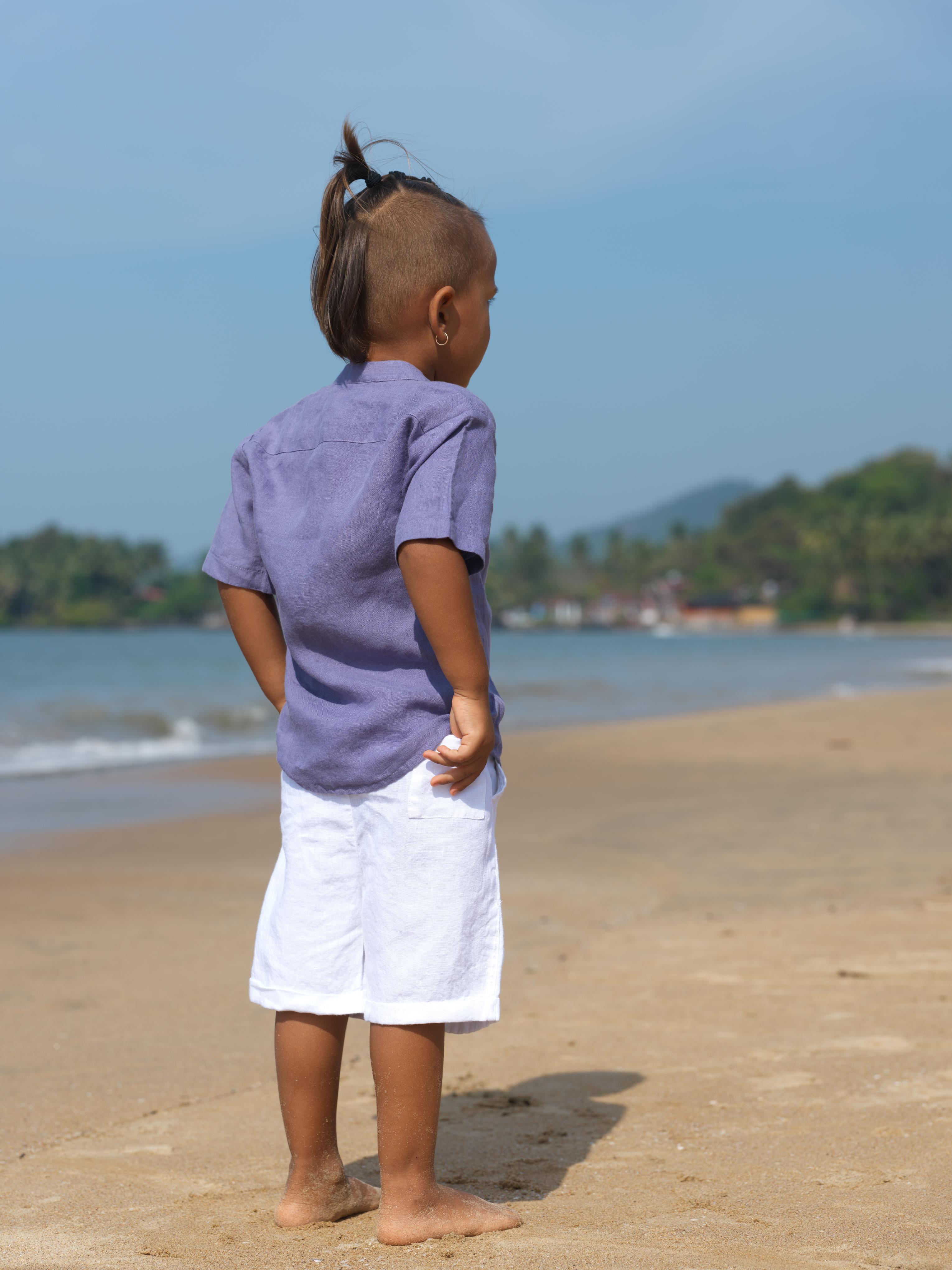 Boys Mandarin Collar Shirt Haze Purple