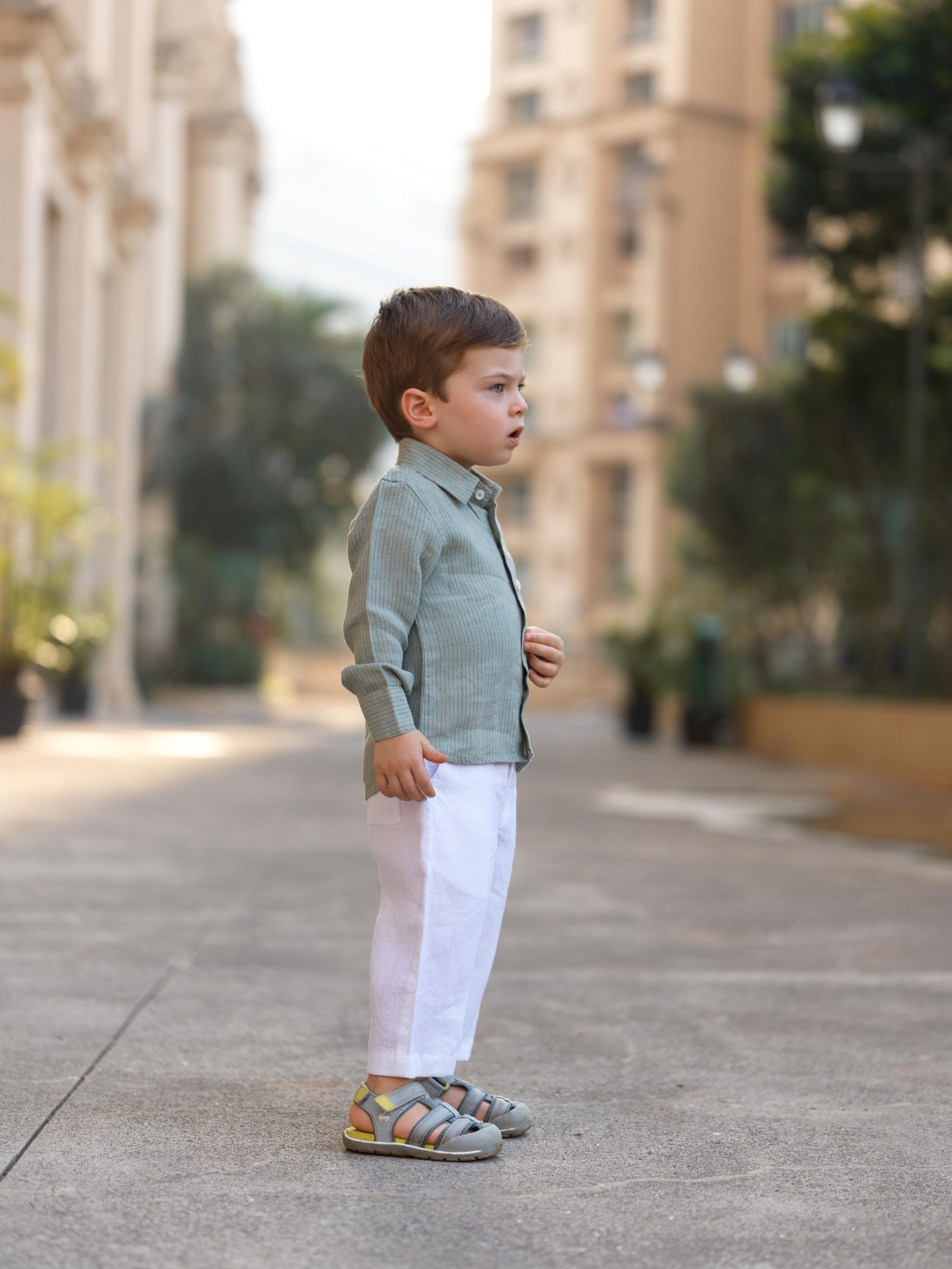 Boys Regular Collar Shirt Sage Hairline