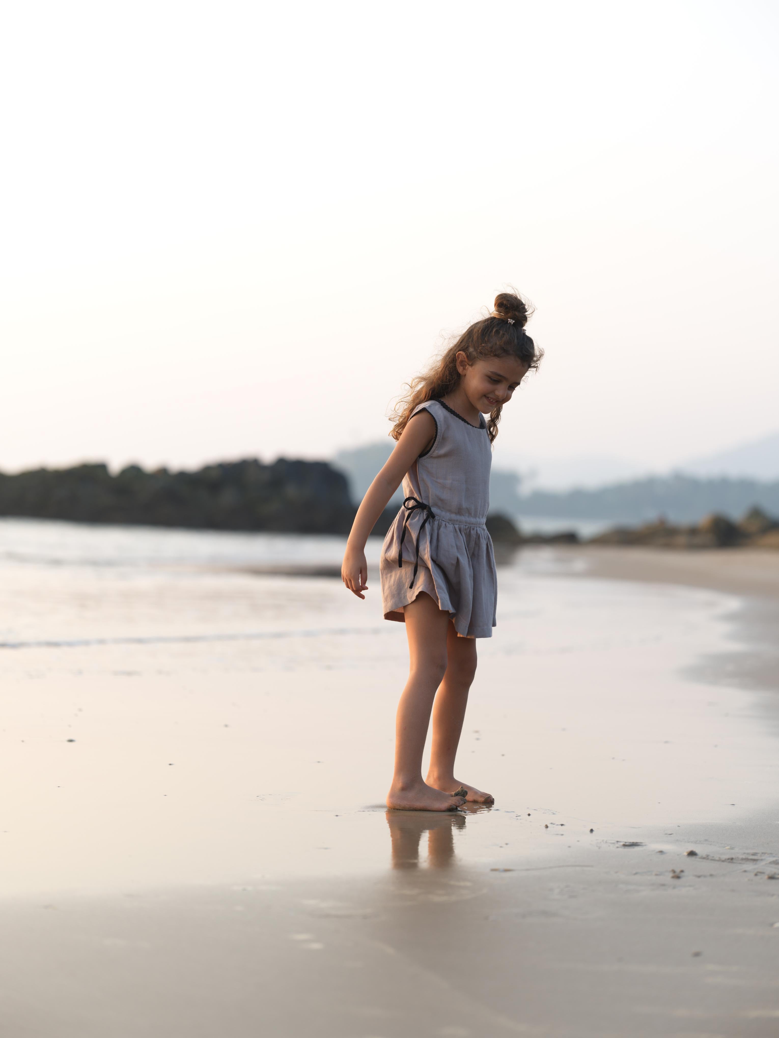 Girls Sleeveless Drawstring Dress Almond Beige