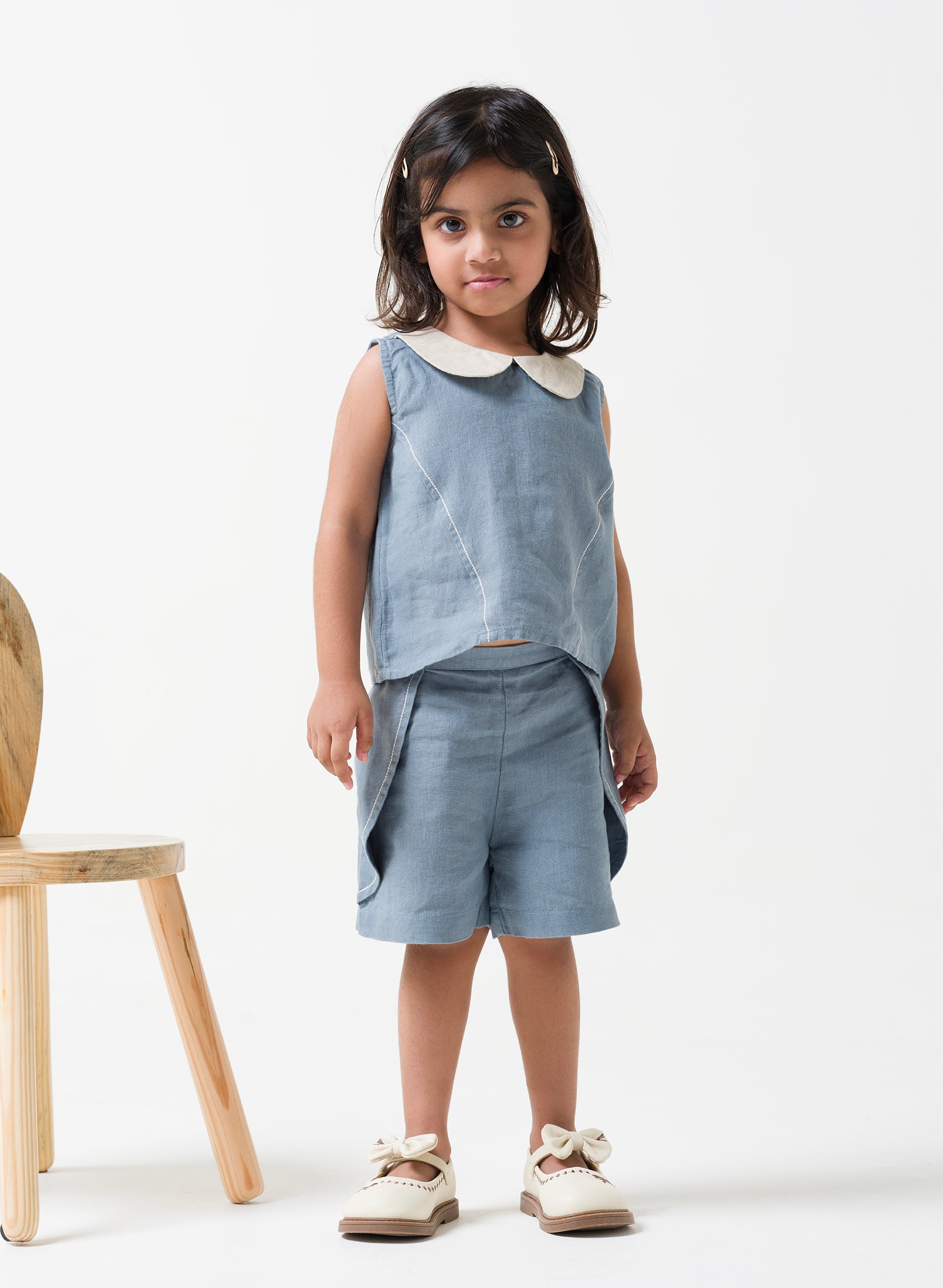 Princess-line Toddler Co-ords - Airforce Blue Collar - Natural