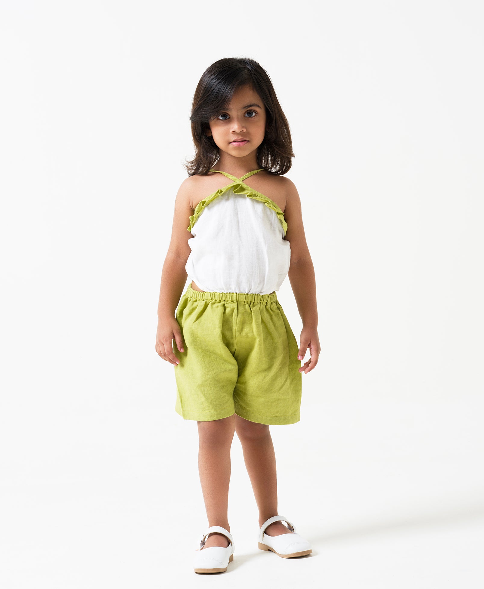 Halter Neck Cut-out Play Suit  White and Kiwi green.